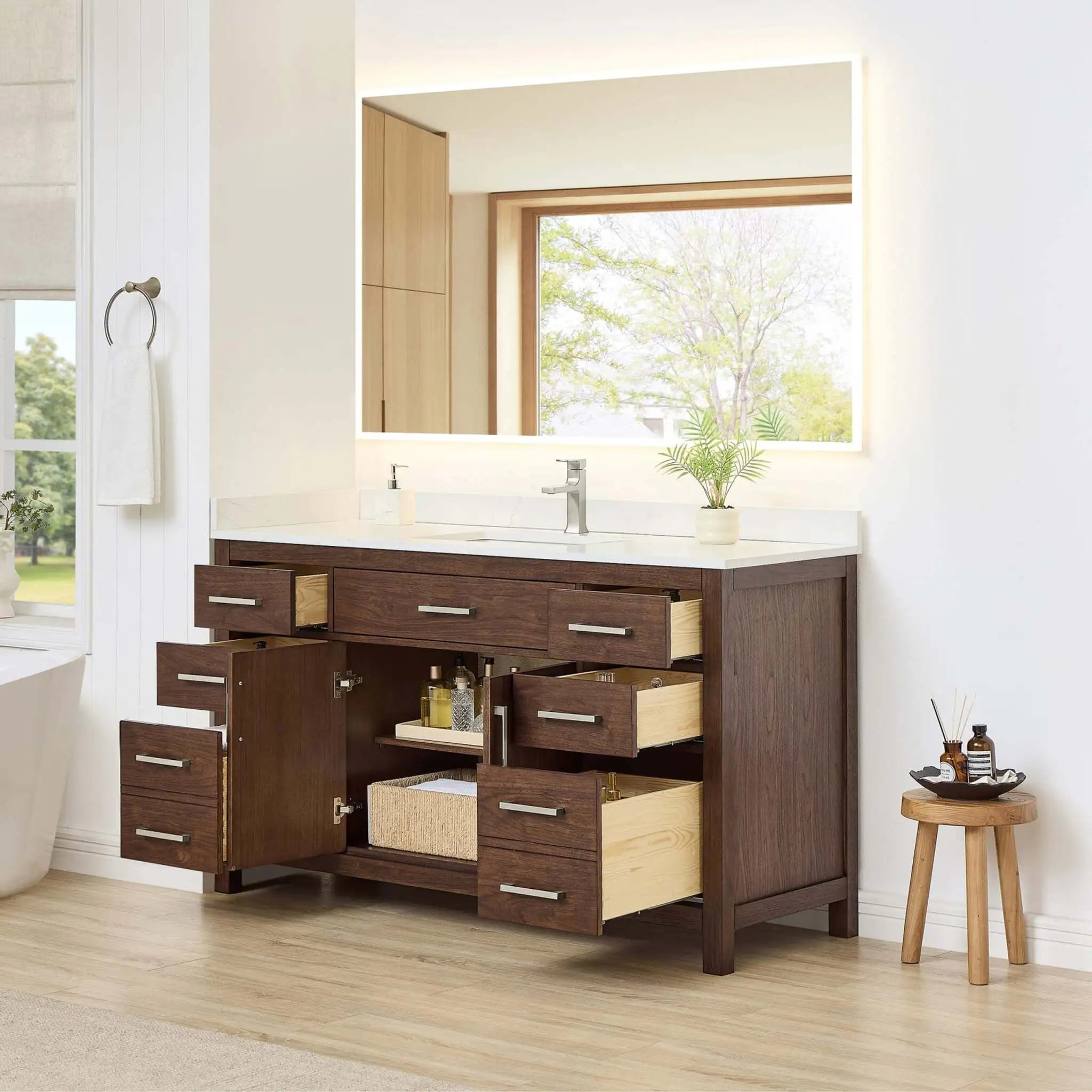 60" Beckett Single Bathroom Vanity in Dark Walnut with Brushed Nickel Trim by Wyndham