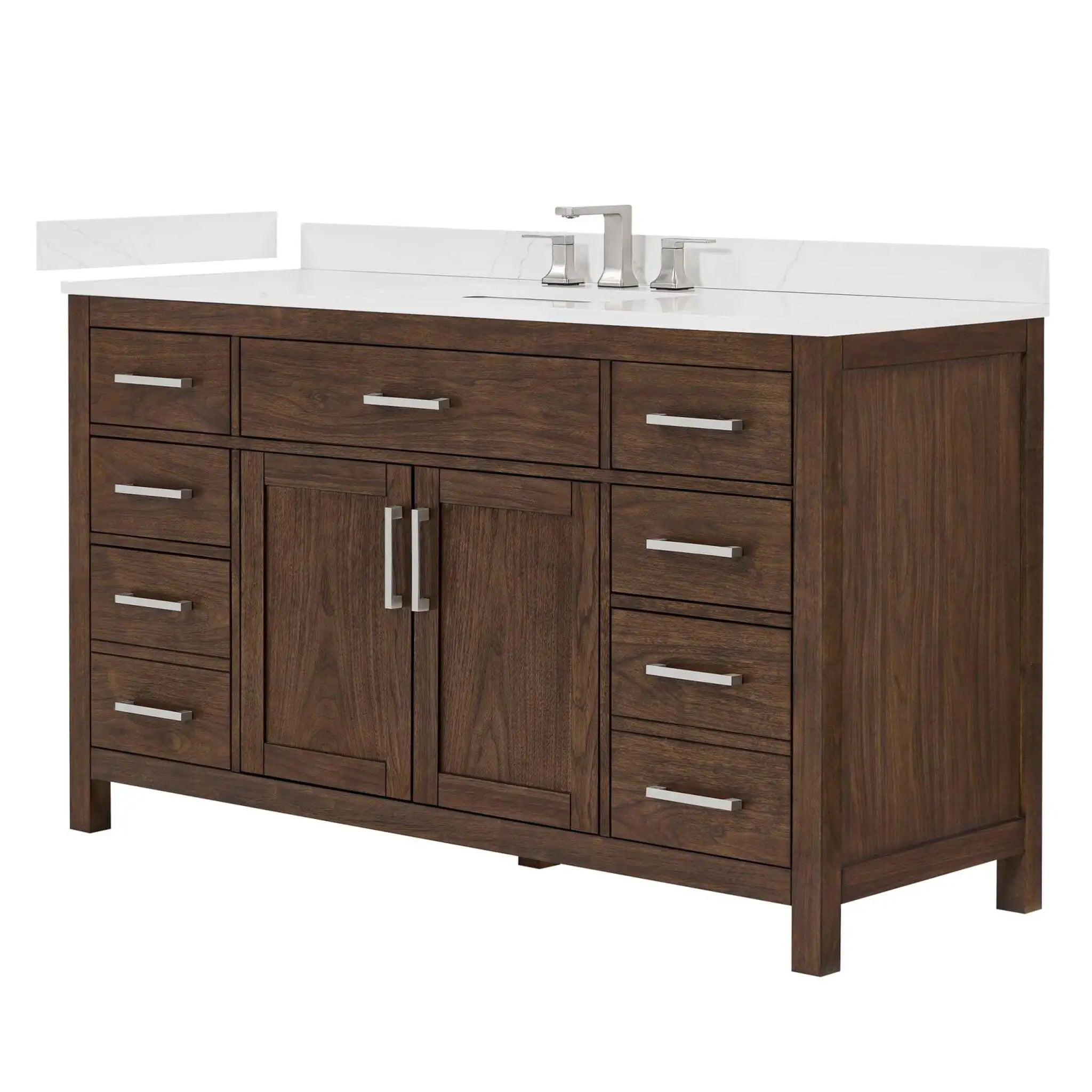 60" Beckett Single Bathroom Vanity in Dark Walnut with Brushed Nickel Trim by Wyndham