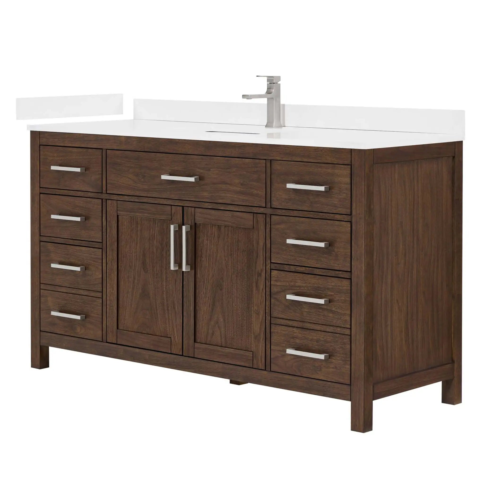 60" Beckett Single Bathroom Vanity in Dark Walnut with Brushed Nickel Trim by Wyndham