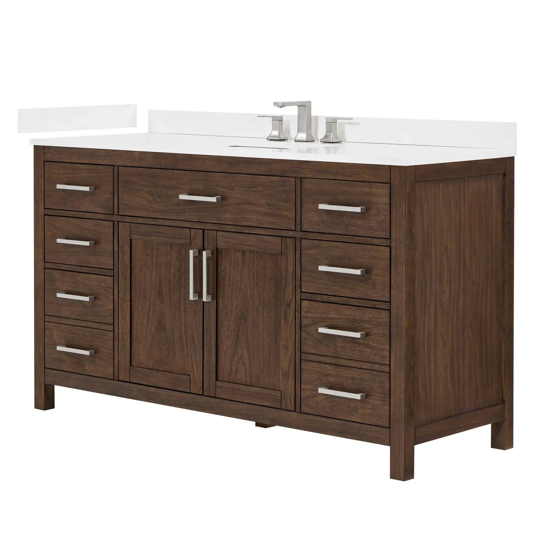 60" Beckett Single Bathroom Vanity in Dark Walnut with Brushed Nickel Trim by Wyndham