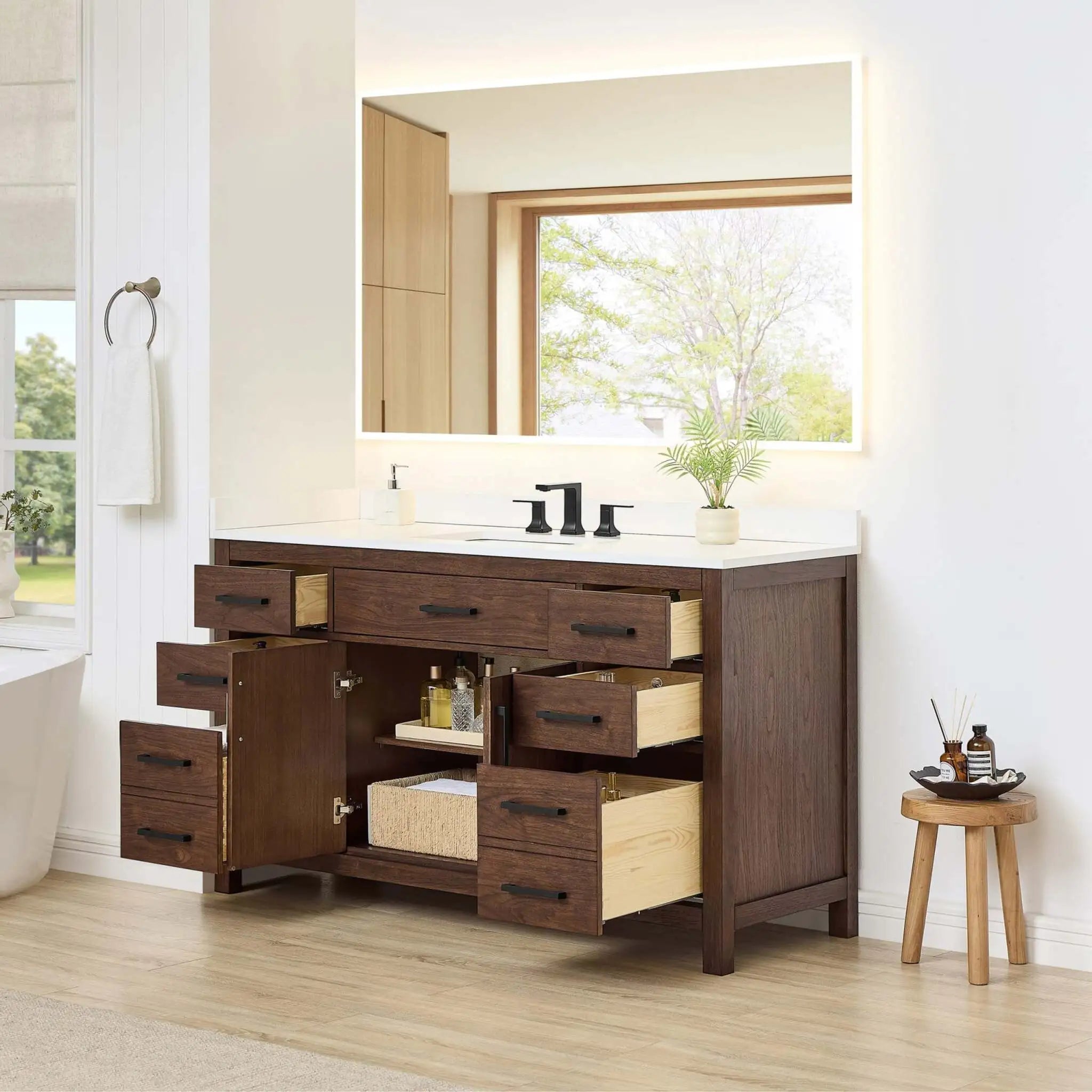 60" Beckett Single Bathroom Vanity in Dark Walnut with Matte Black Trim by Wyndham