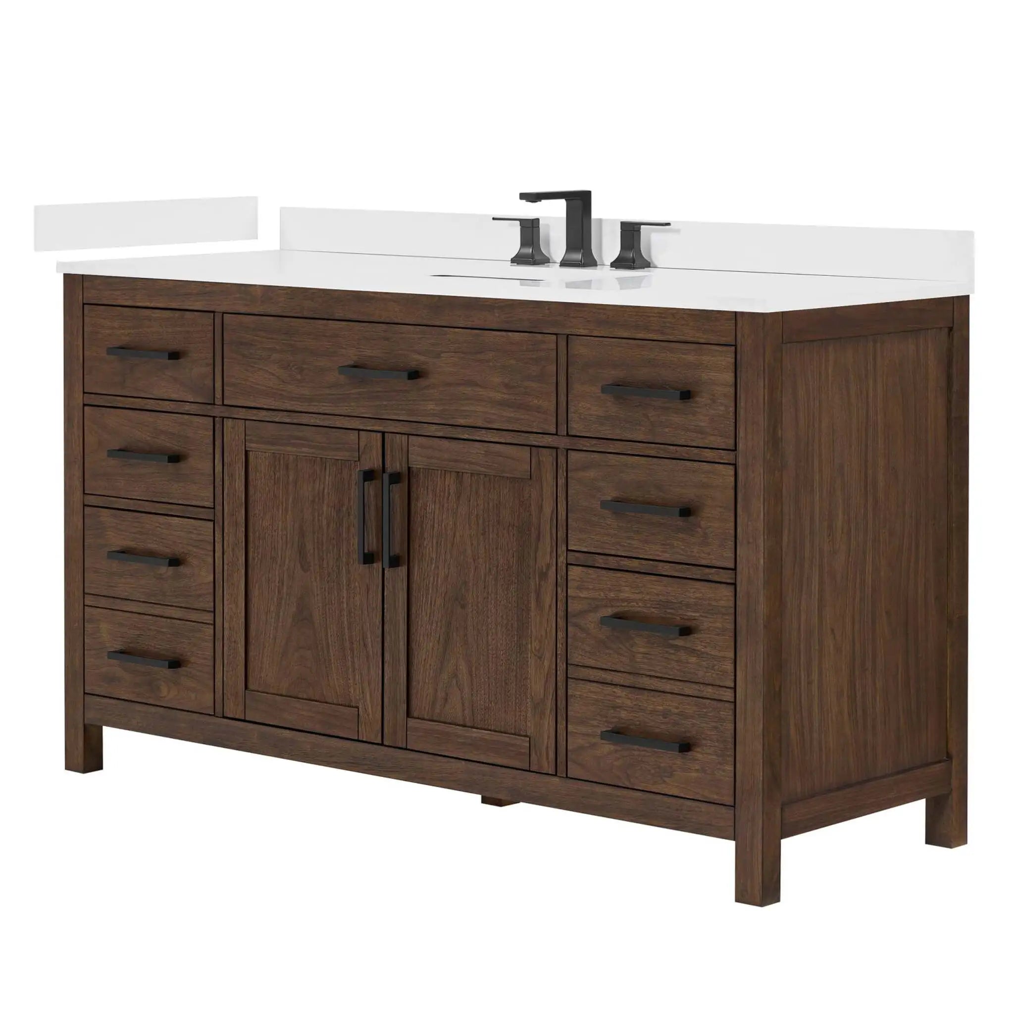 60" Beckett Single Bathroom Vanity in Dark Walnut with Matte Black Trim by Wyndham