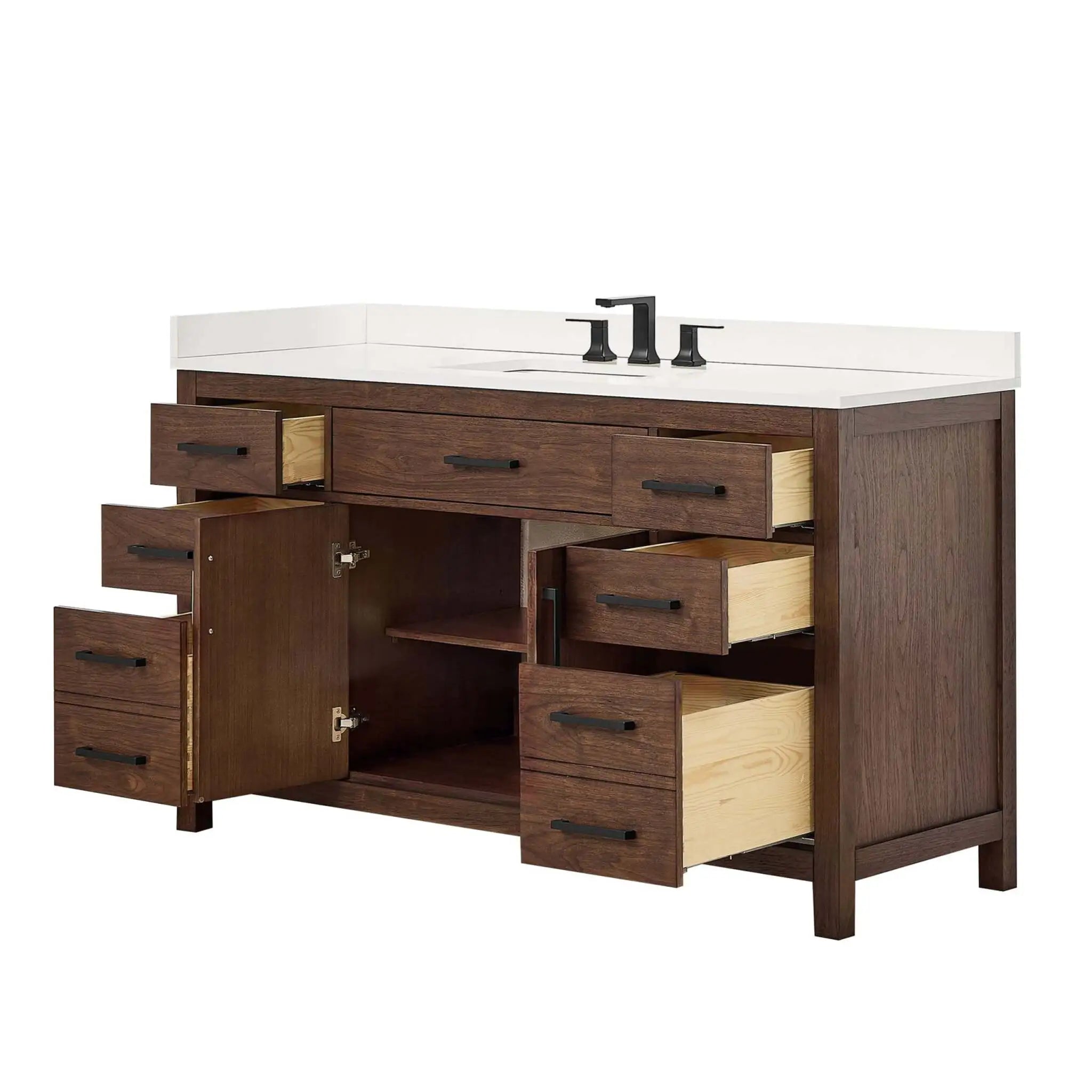60" Beckett Single Bathroom Vanity in Dark Walnut with Matte Black Trim by Wyndham