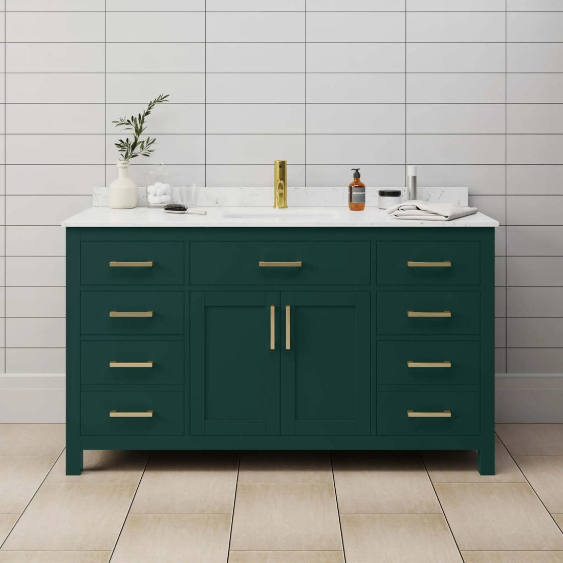 60" Beckett Single Bathroom Vanity in Green with Brushed Gold Trim by Wyndham