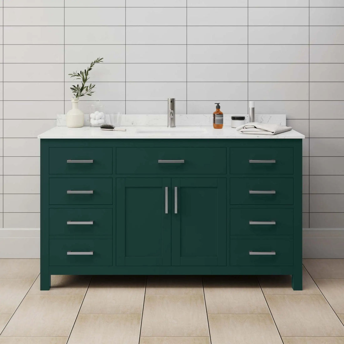 60" Beckett Single Bathroom Vanity in Green with Brushed Nickel Trim by Wyndham