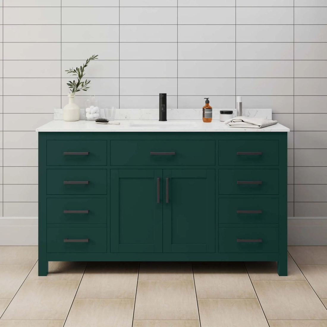 60" Beckett Single Bathroom Vanity in Green with Matte Black Trim by Wyndham