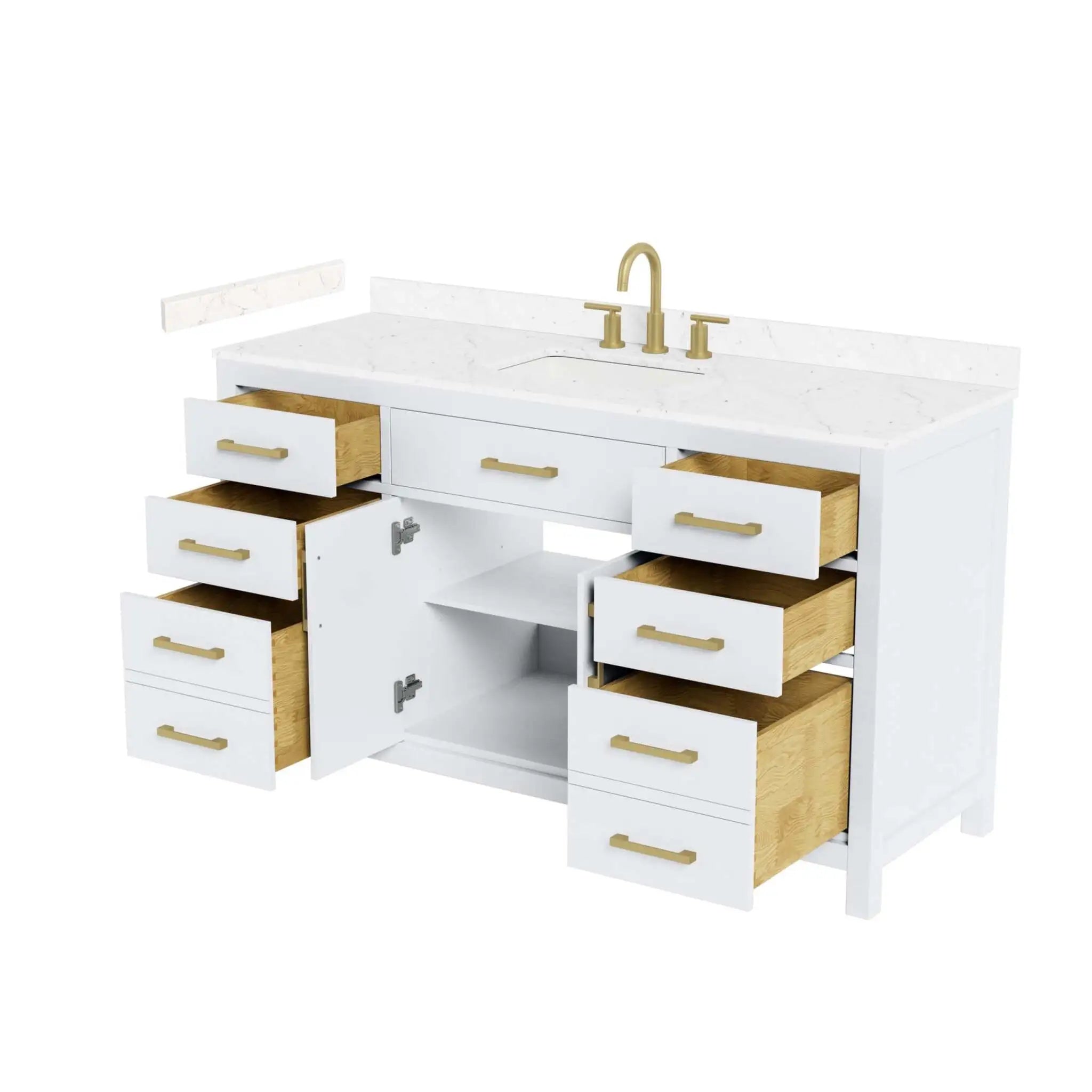 60" Beckett Single Bathroom Vanity in White with Brushed Gold Trim by Wyndham