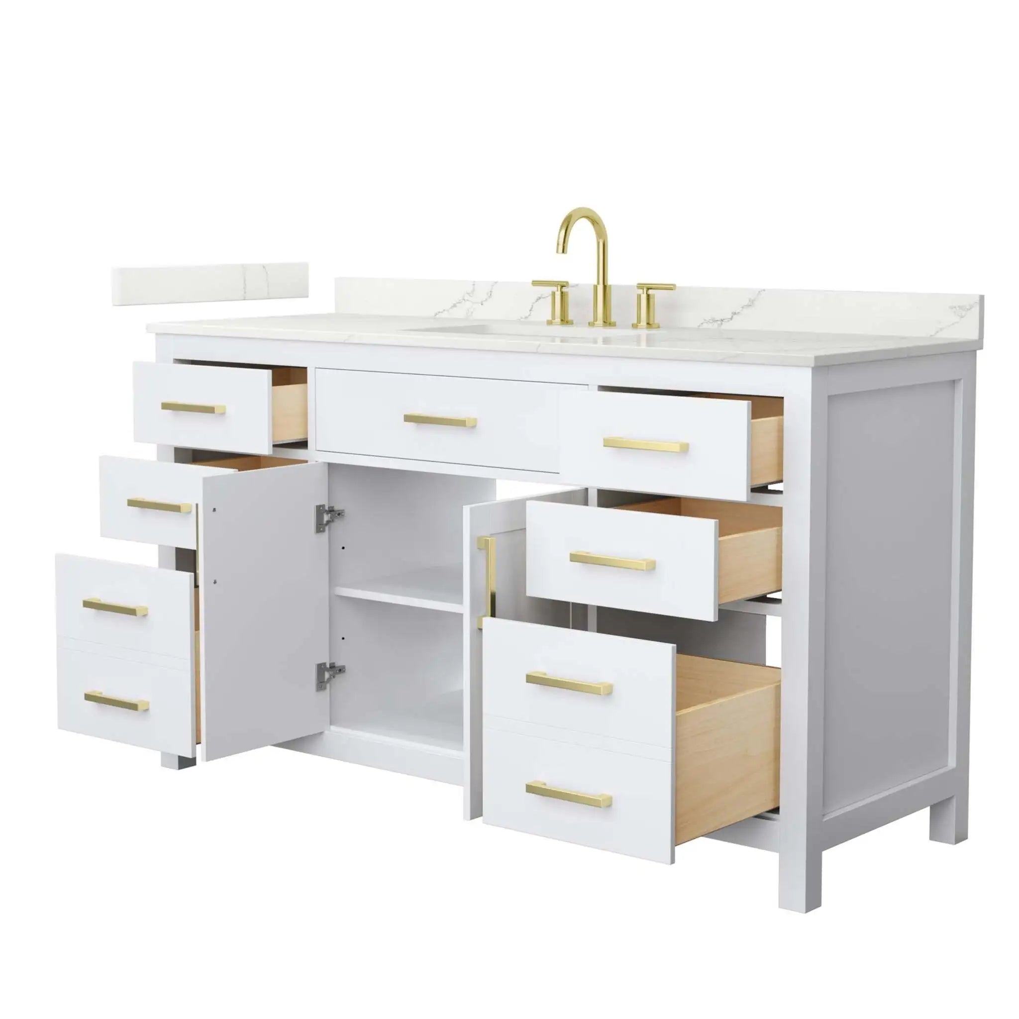 60" Beckett Single Bathroom Vanity in White with Brushed Gold Trim by Wyndham