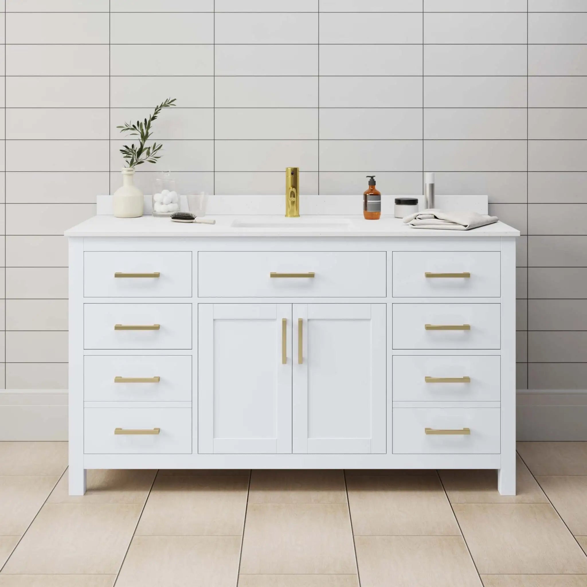 60" Beckett Single Bathroom Vanity in White with Brushed Gold Trim by Wyndham