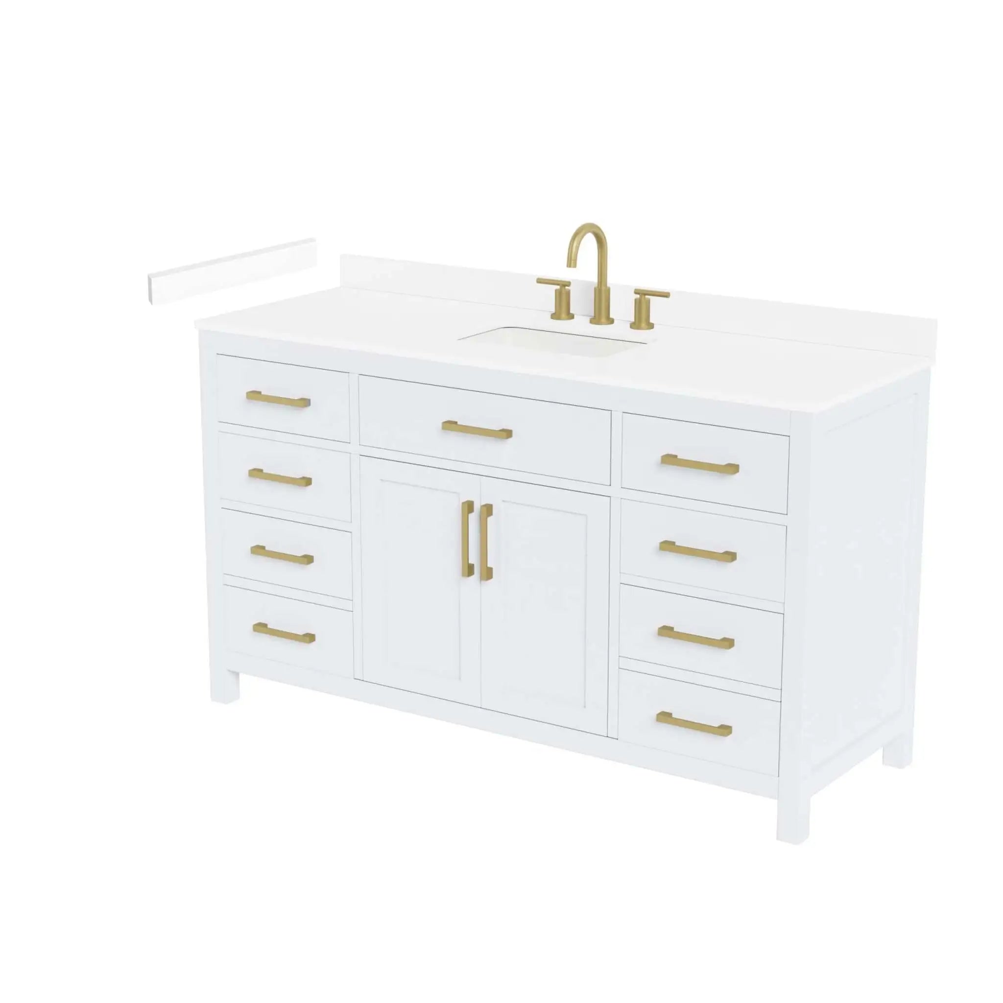 60" Beckett Single Bathroom Vanity in White with Brushed Gold Trim by Wyndham