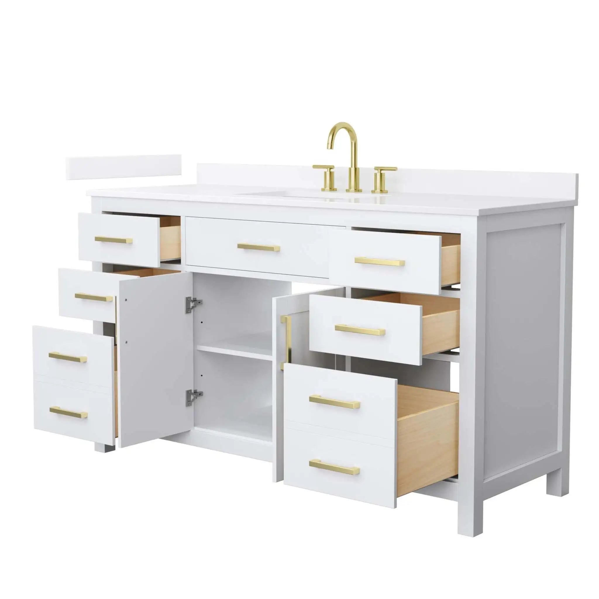 60" Beckett Single Bathroom Vanity in White with Brushed Gold Trim by Wyndham