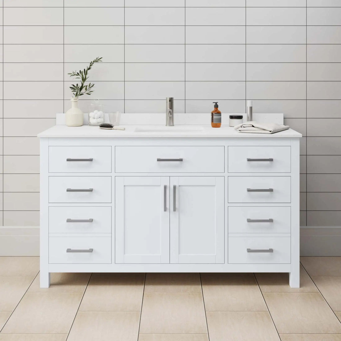 60" Beckett Single Bathroom Vanity in White with Brushed Nickel Trim by Wyndham