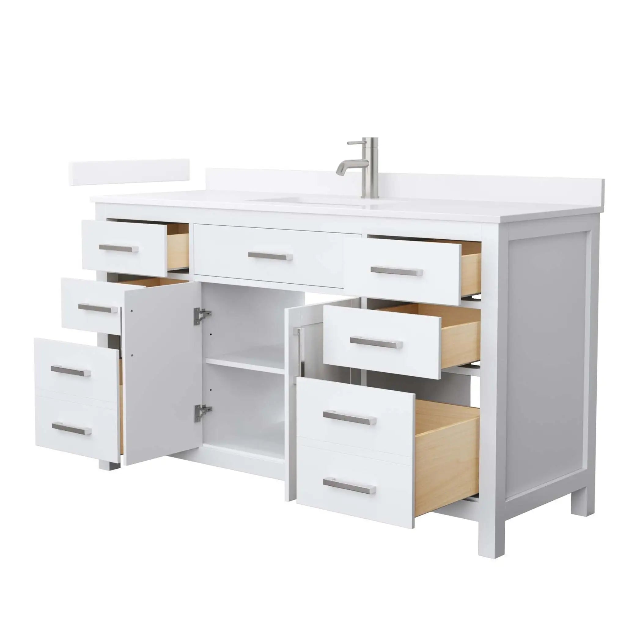 60" Beckett Single Bathroom Vanity in White with Brushed Nickel Trim by Wyndham