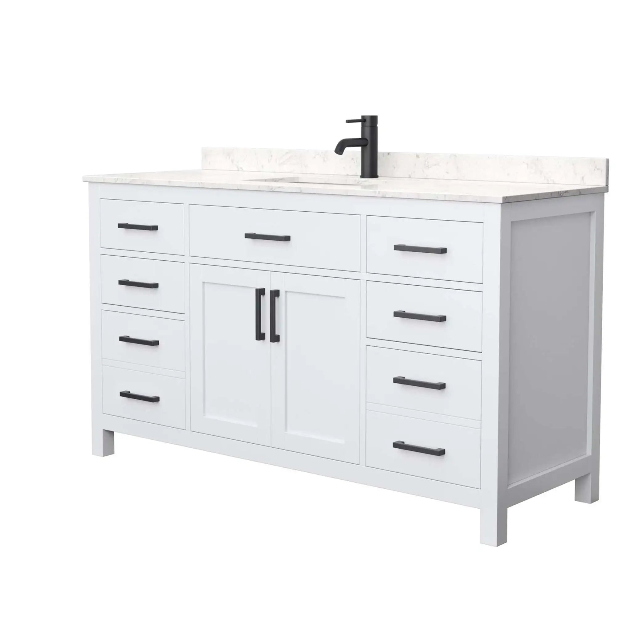60" Beckett Single Bathroom Vanity in White with Matte Black Trim by Wyndham