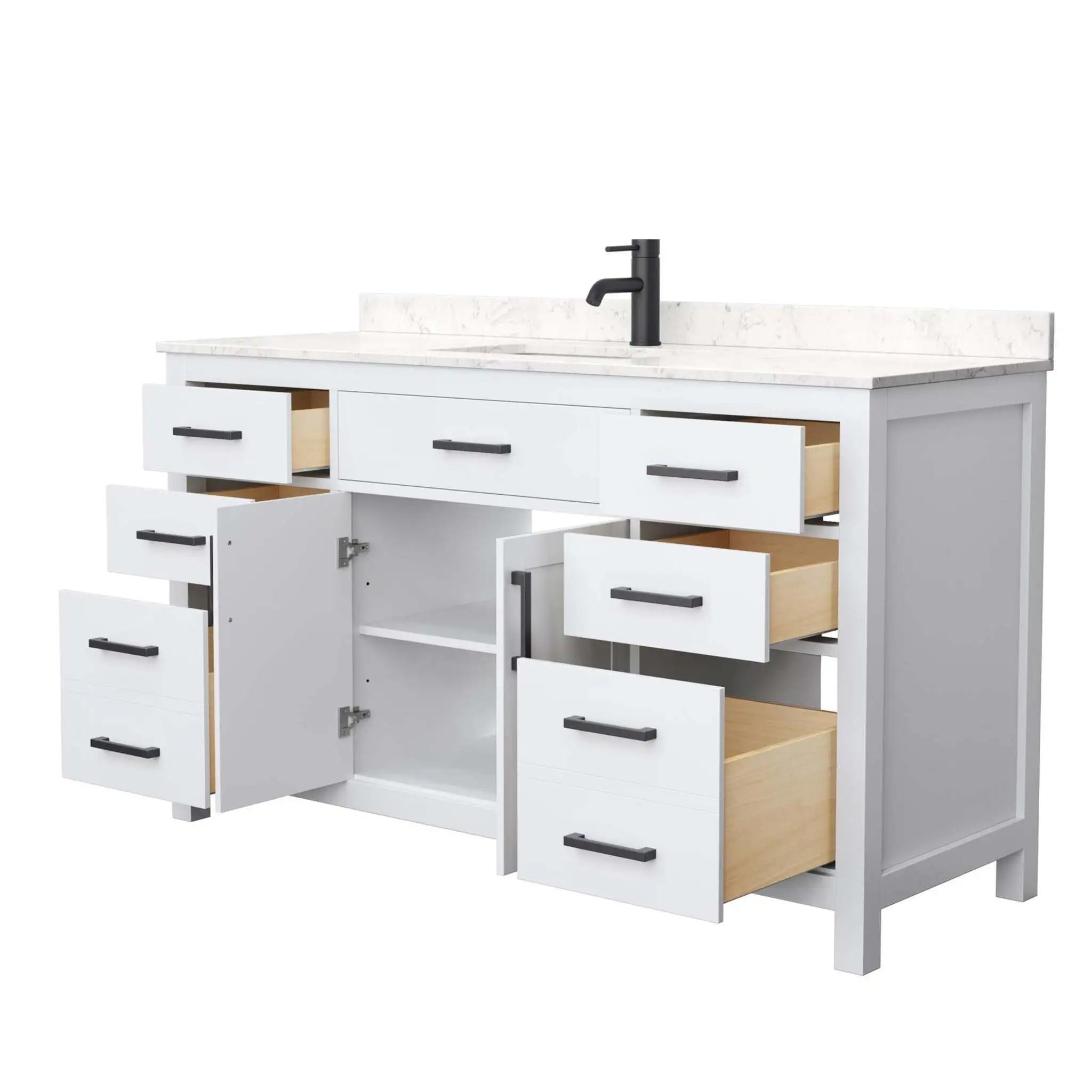 60" Beckett Single Bathroom Vanity in White with Matte Black Trim by Wyndham