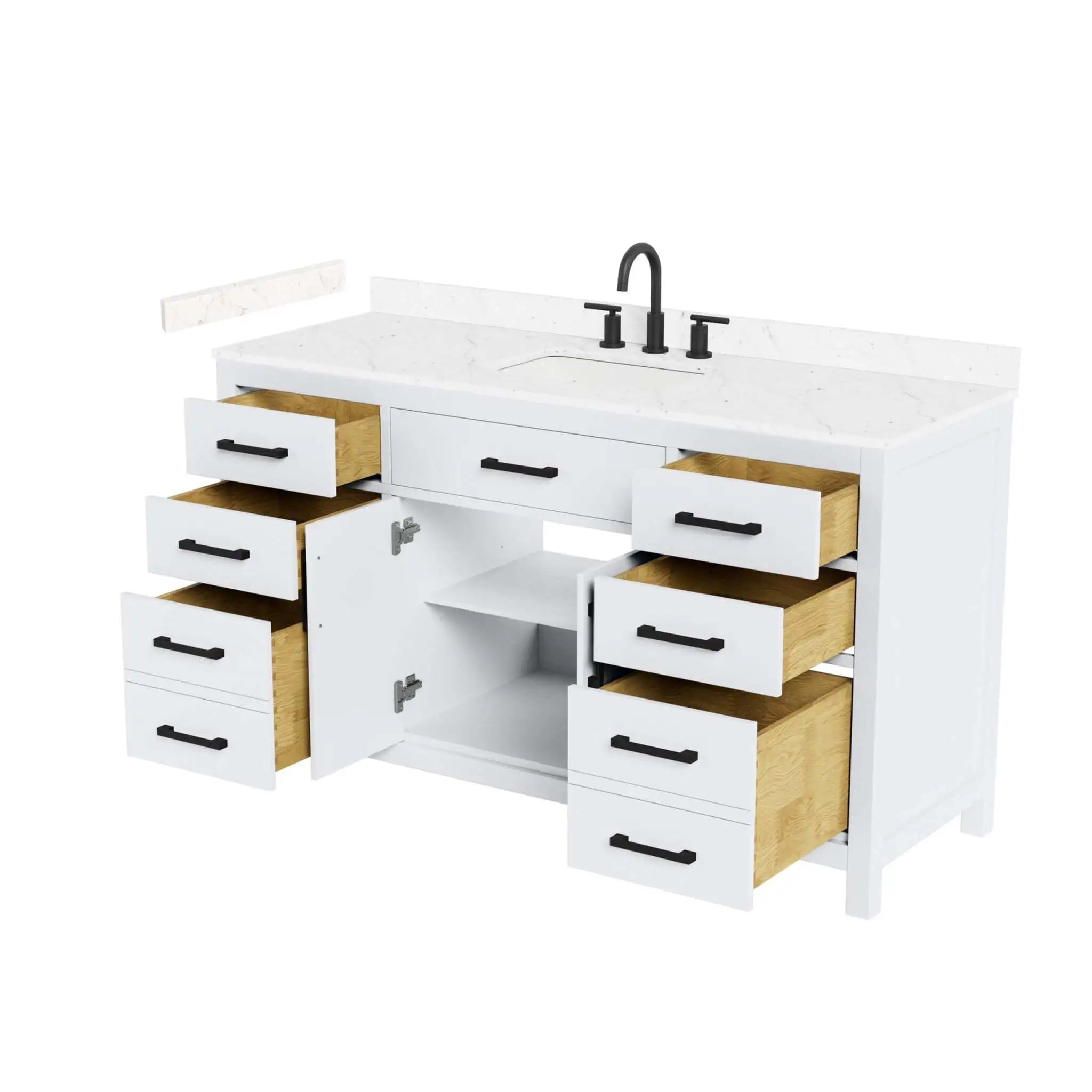 60" Beckett Single Bathroom Vanity in White with Matte Black Trim by Wyndham
