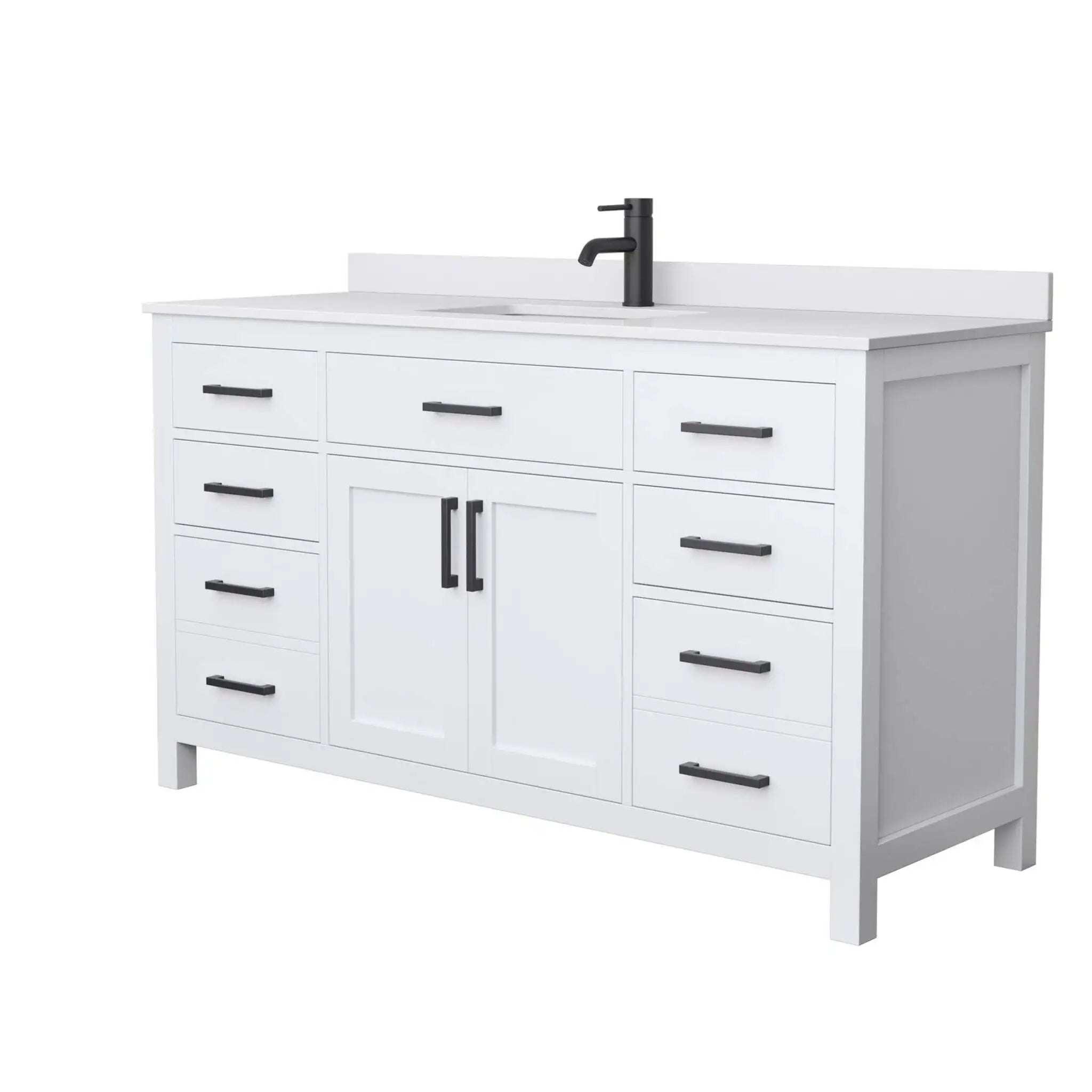 60" Beckett Single Bathroom Vanity in White with Matte Black Trim by Wyndham