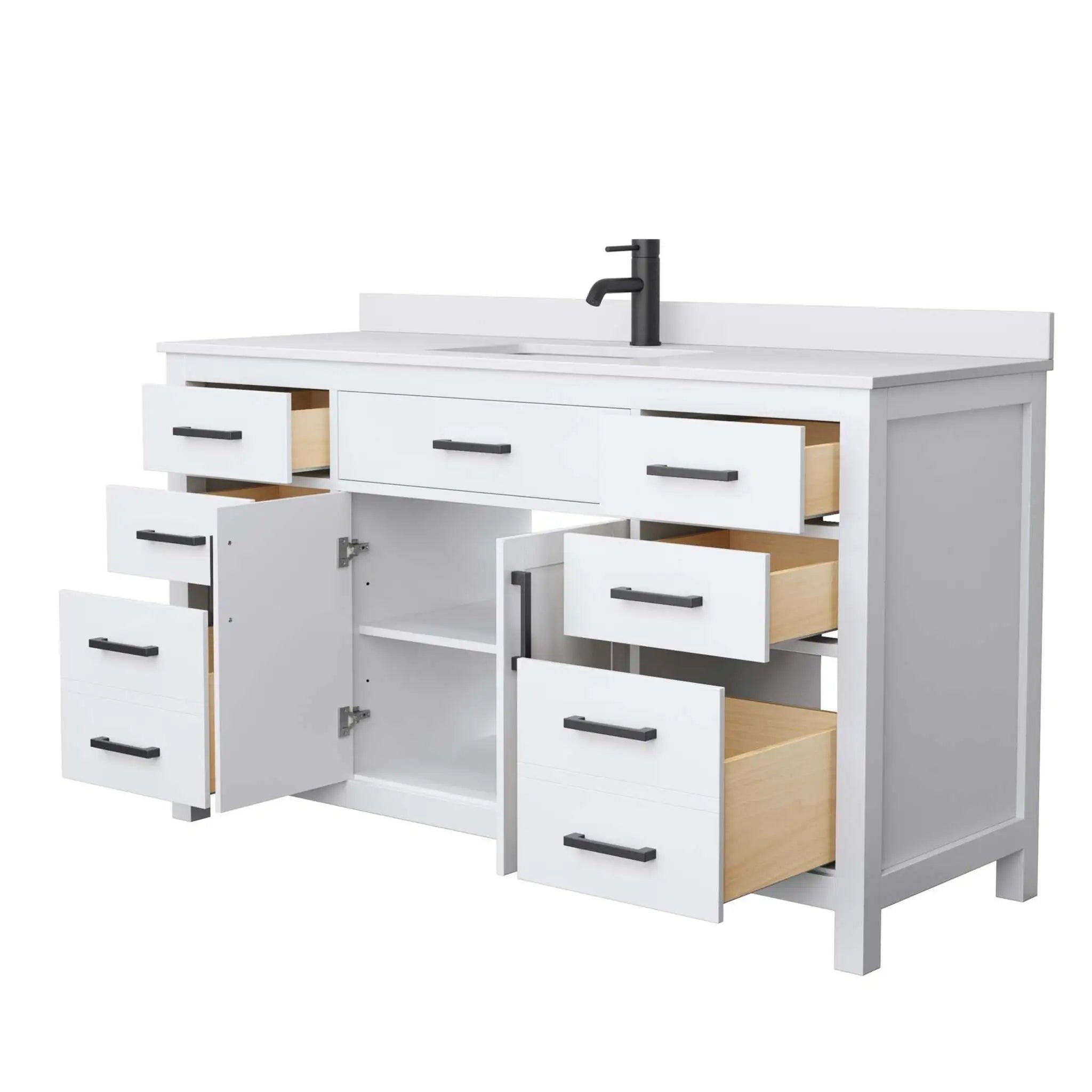60" Beckett Single Bathroom Vanity in White with Matte Black Trim by Wyndham