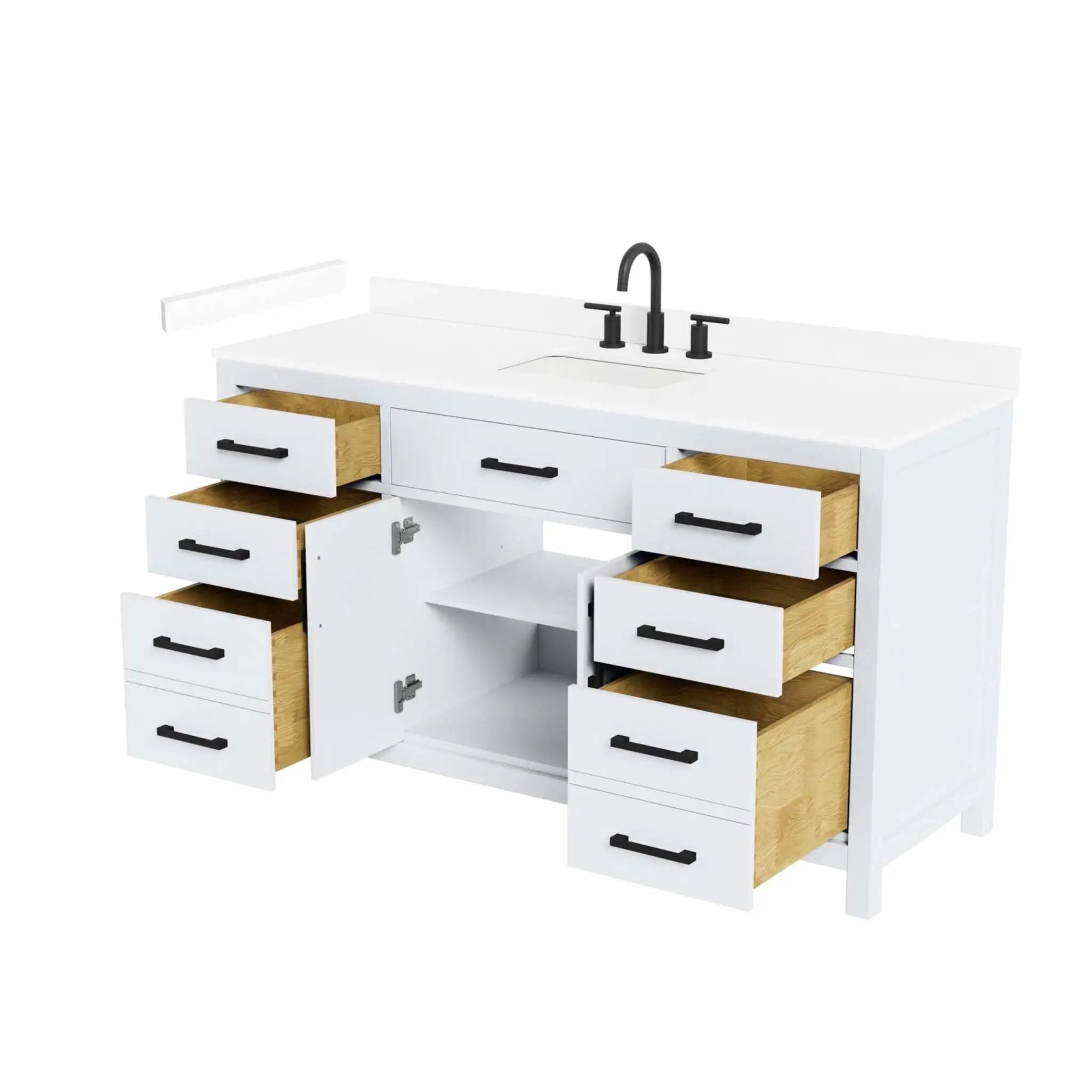 60" Beckett Single Bathroom Vanity in White with Matte Black Trim by Wyndham