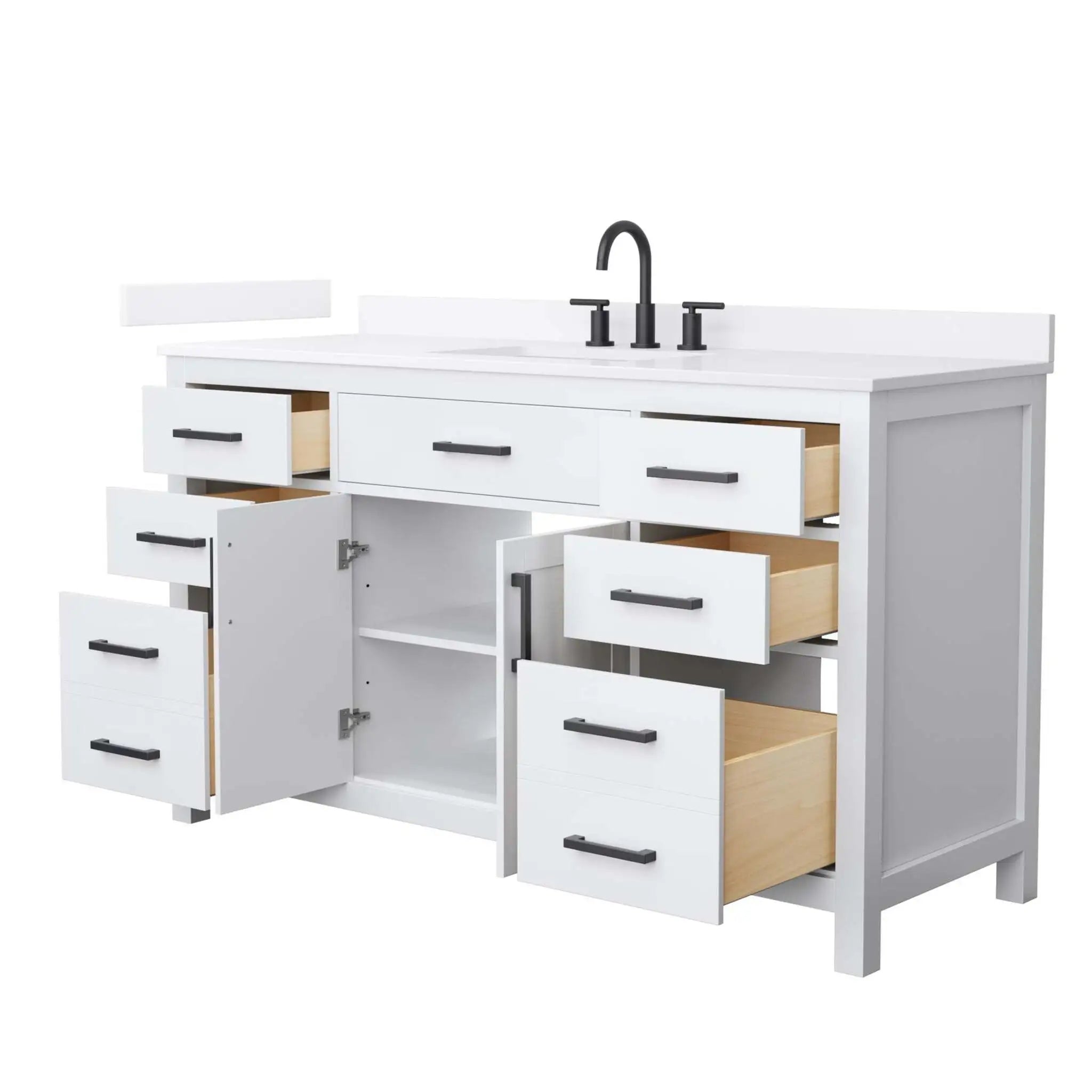 60" Beckett Single Bathroom Vanity in White with Matte Black Trim by Wyndham