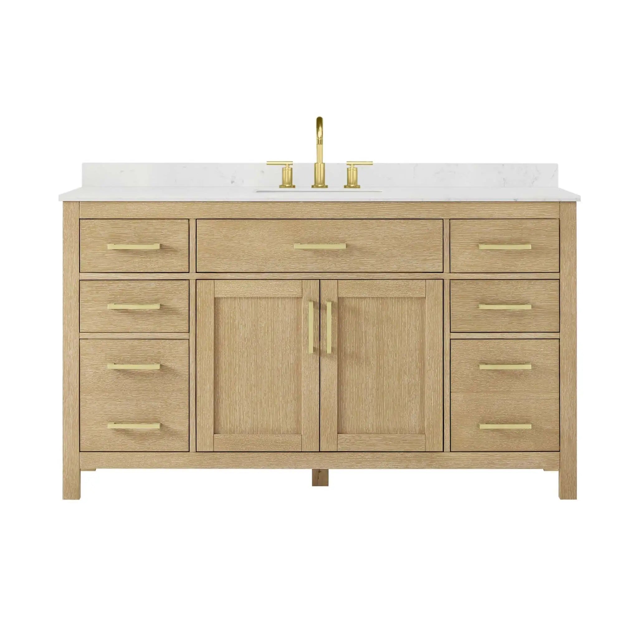 60" Beckett Single Bathroom Vanity in Whitewashed Oak with Brushed Gold Trim by Wyndham