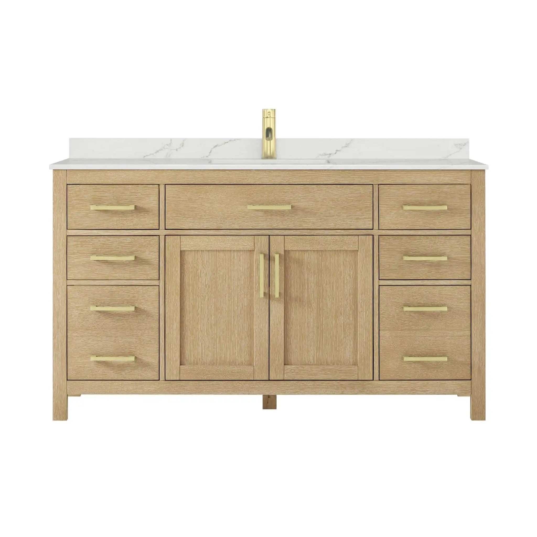 60" Beckett Single Bathroom Vanity in Whitewashed Oak with Brushed Gold Trim by Wyndham