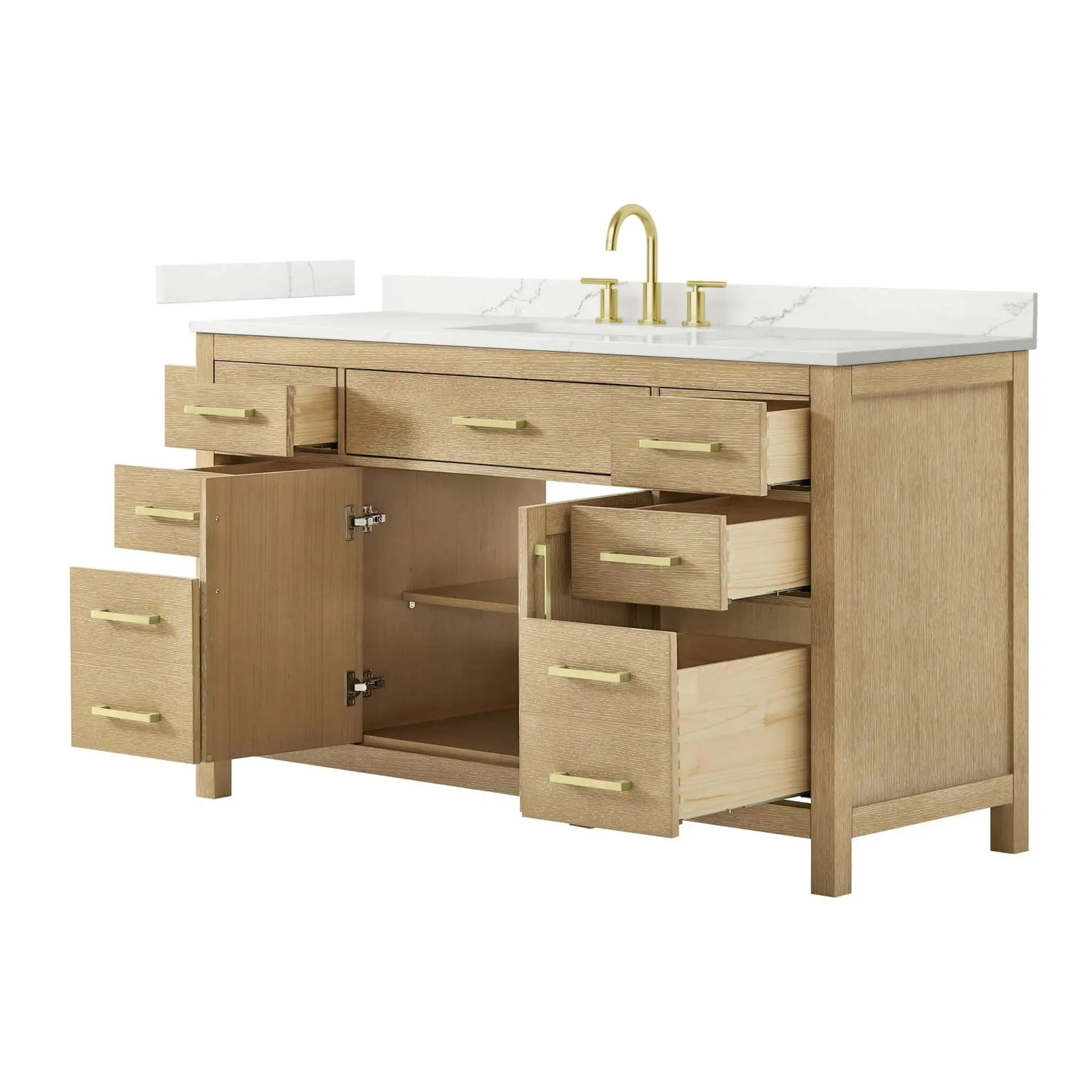 60" Beckett Single Bathroom Vanity in Whitewashed Oak with Brushed Gold Trim by Wyndham