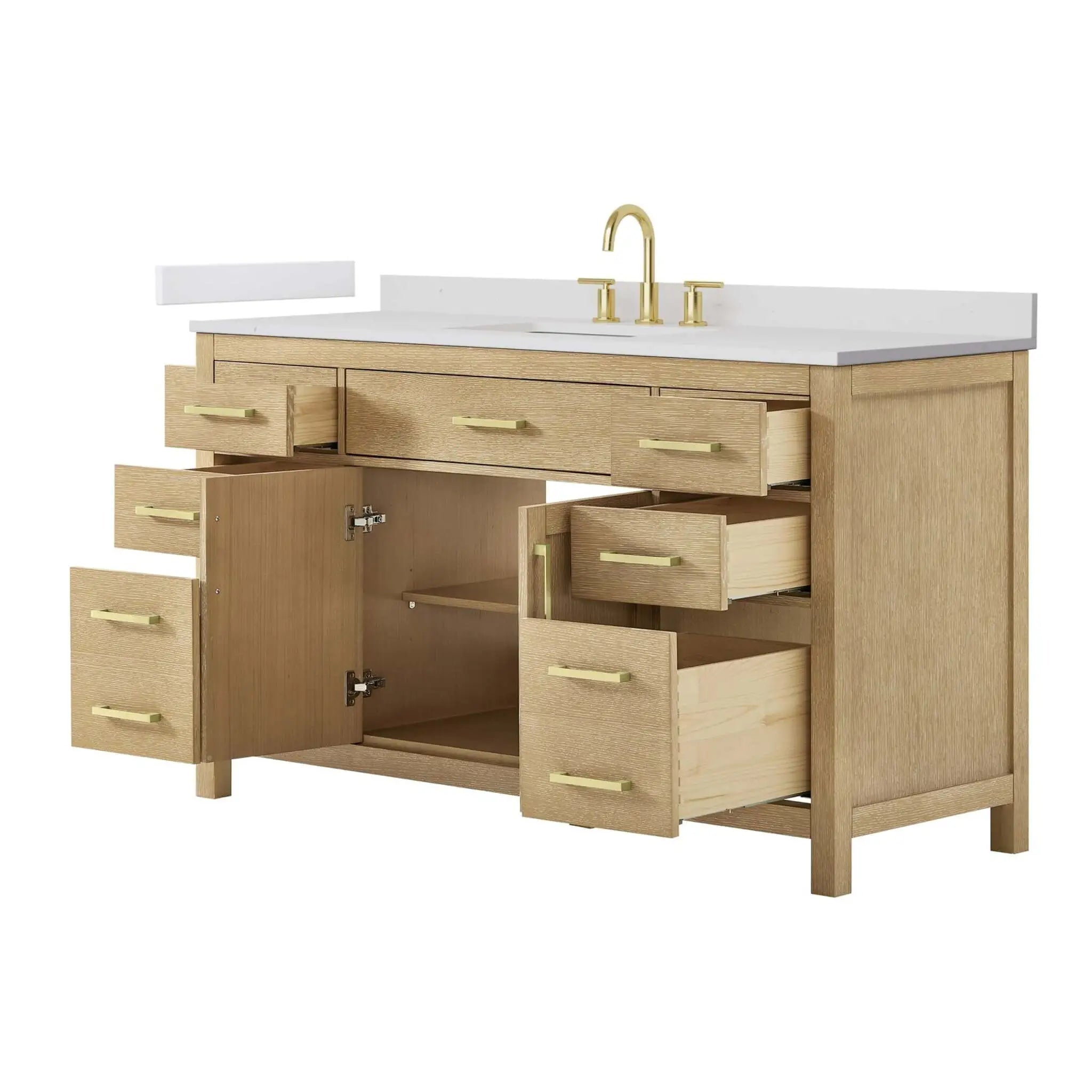60" Beckett Single Bathroom Vanity in Whitewashed Oak with Brushed Gold Trim by Wyndham