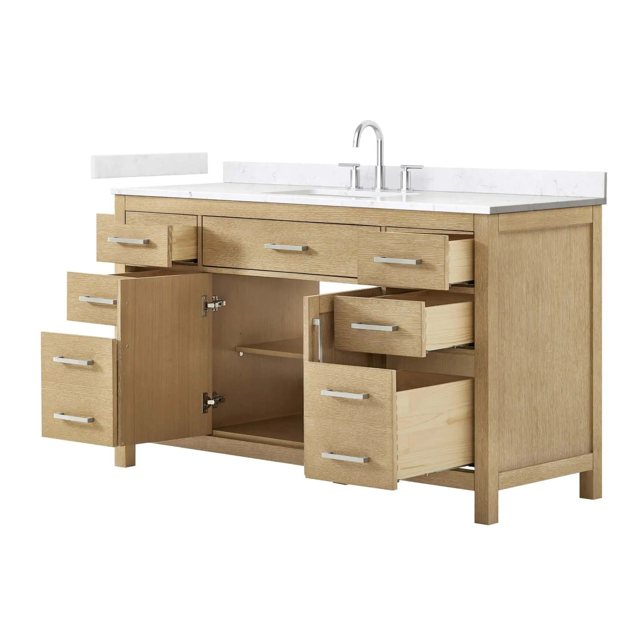 60" Beckett Single Bathroom Vanity in Whitewashed Oak with Brushed Nickel Trim by Wyndham