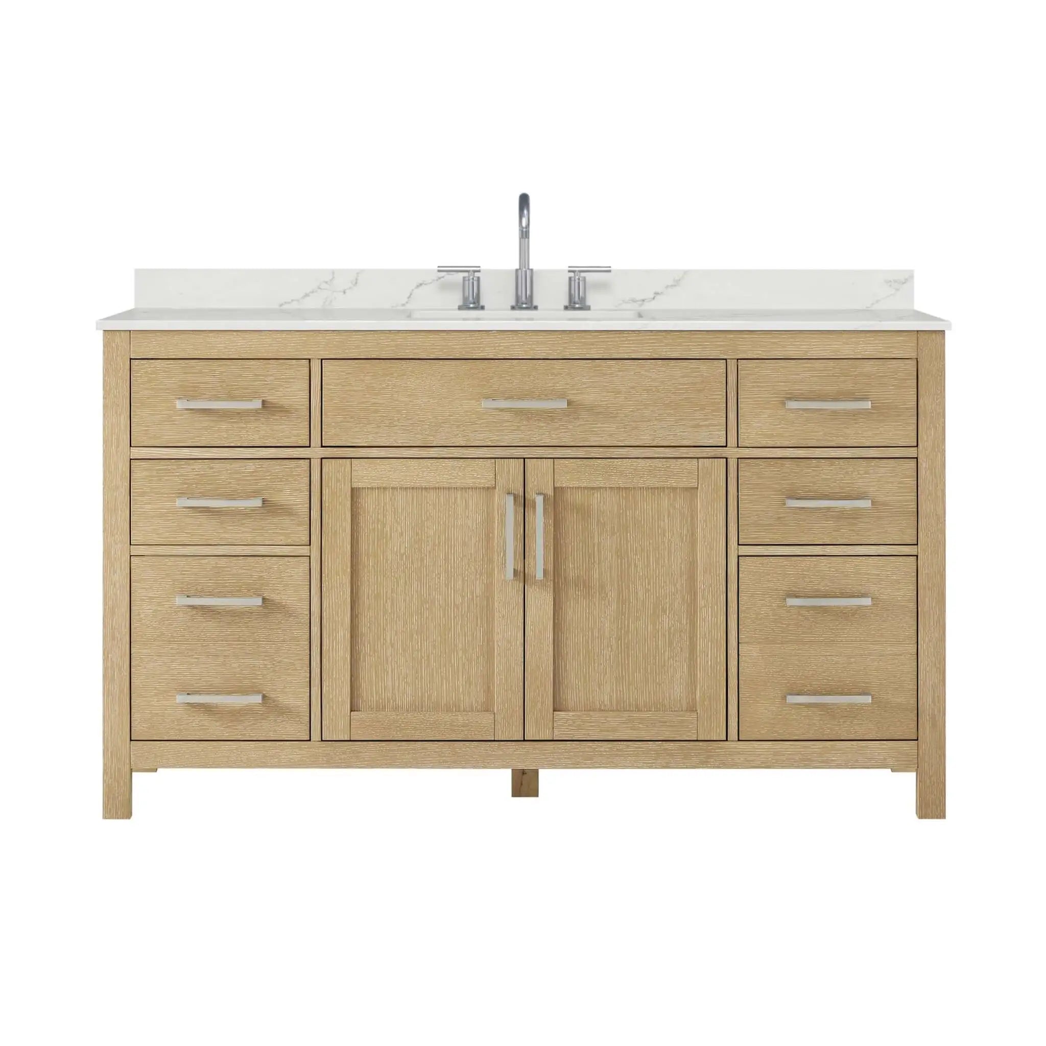 60" Beckett Single Bathroom Vanity in Whitewashed Oak with Brushed Nickel Trim by Wyndham