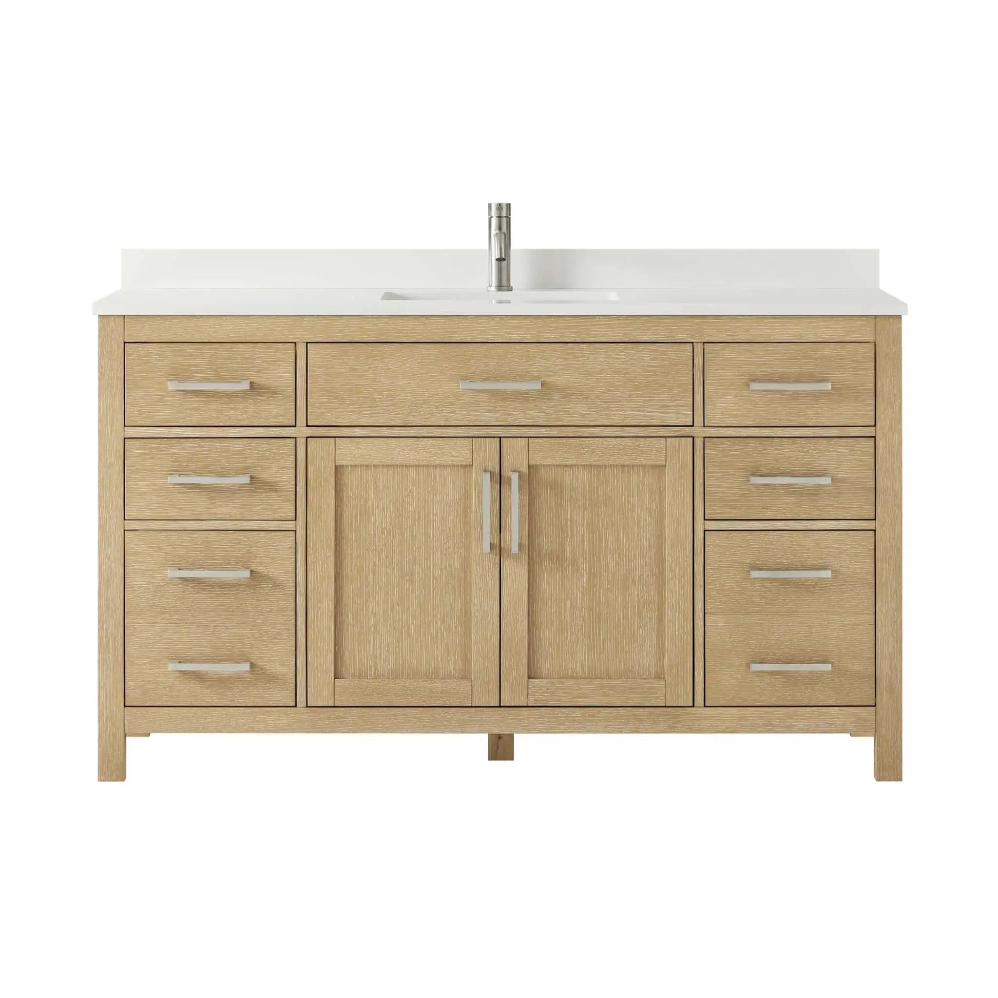60" Beckett Single Bathroom Vanity in Whitewashed Oak with Brushed Nickel Trim by Wyndham