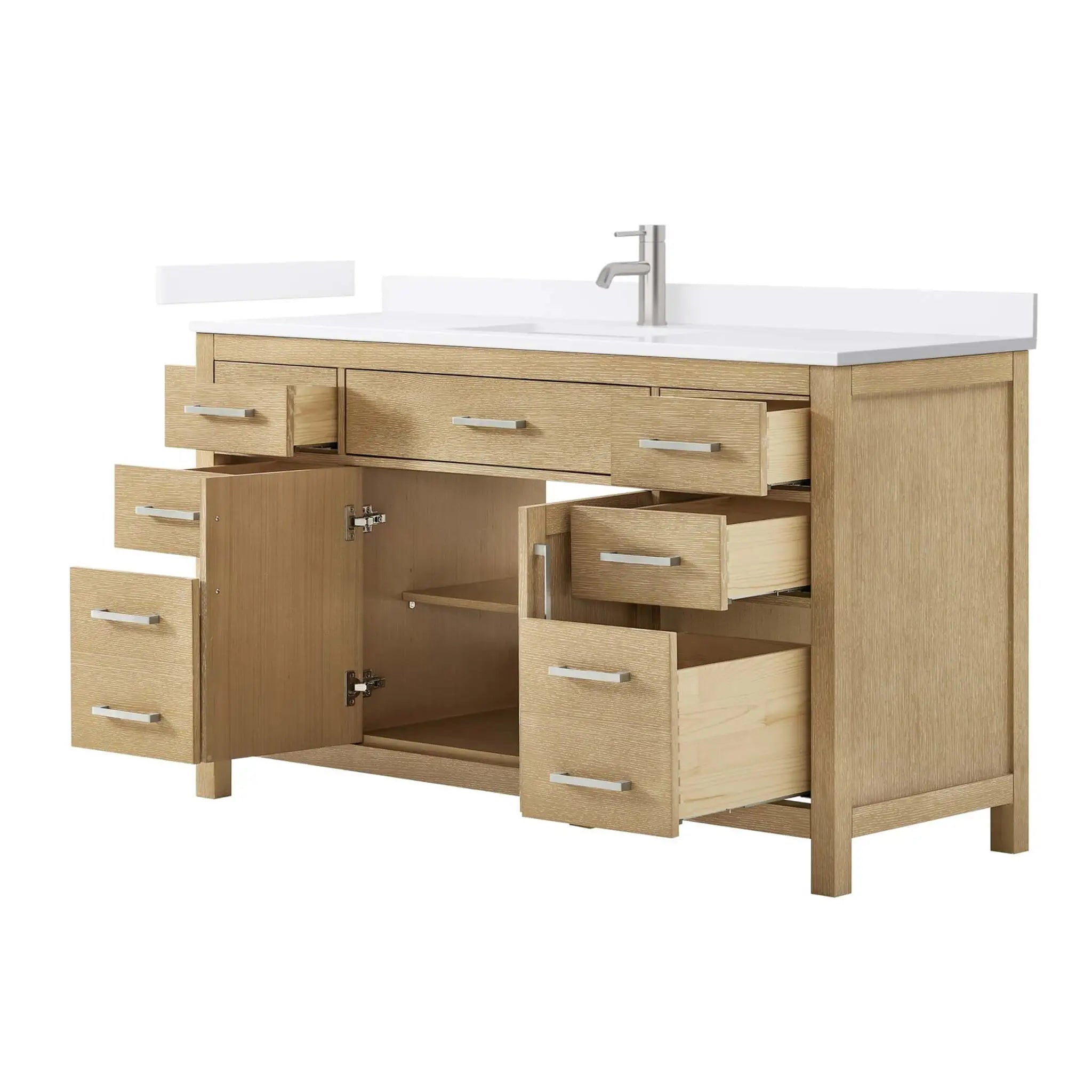 60" Beckett Single Bathroom Vanity in Whitewashed Oak with Brushed Nickel Trim by Wyndham