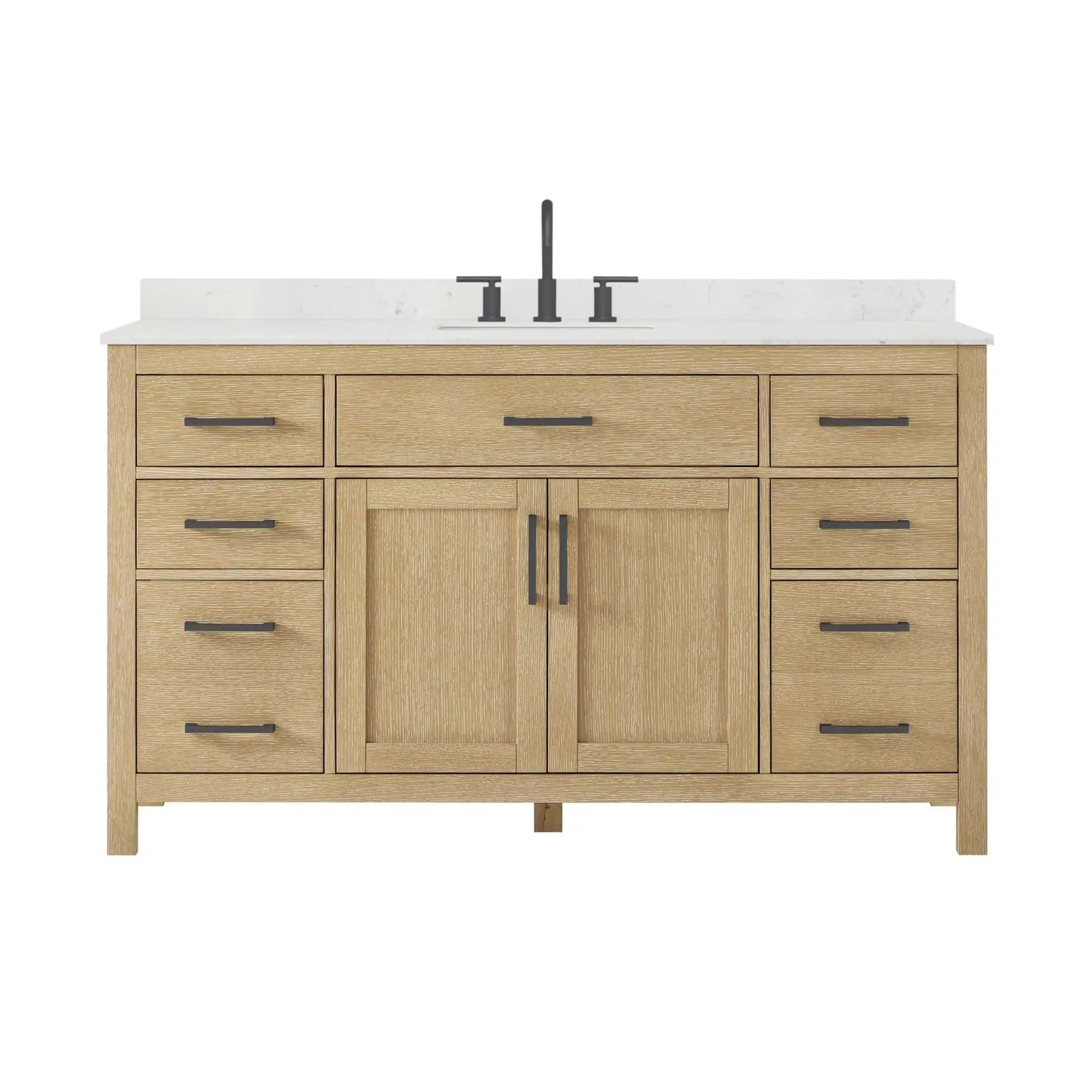 60" Beckett Single Bathroom Vanity in Whitewashed Oak with Matte Black Trim by Wyndham