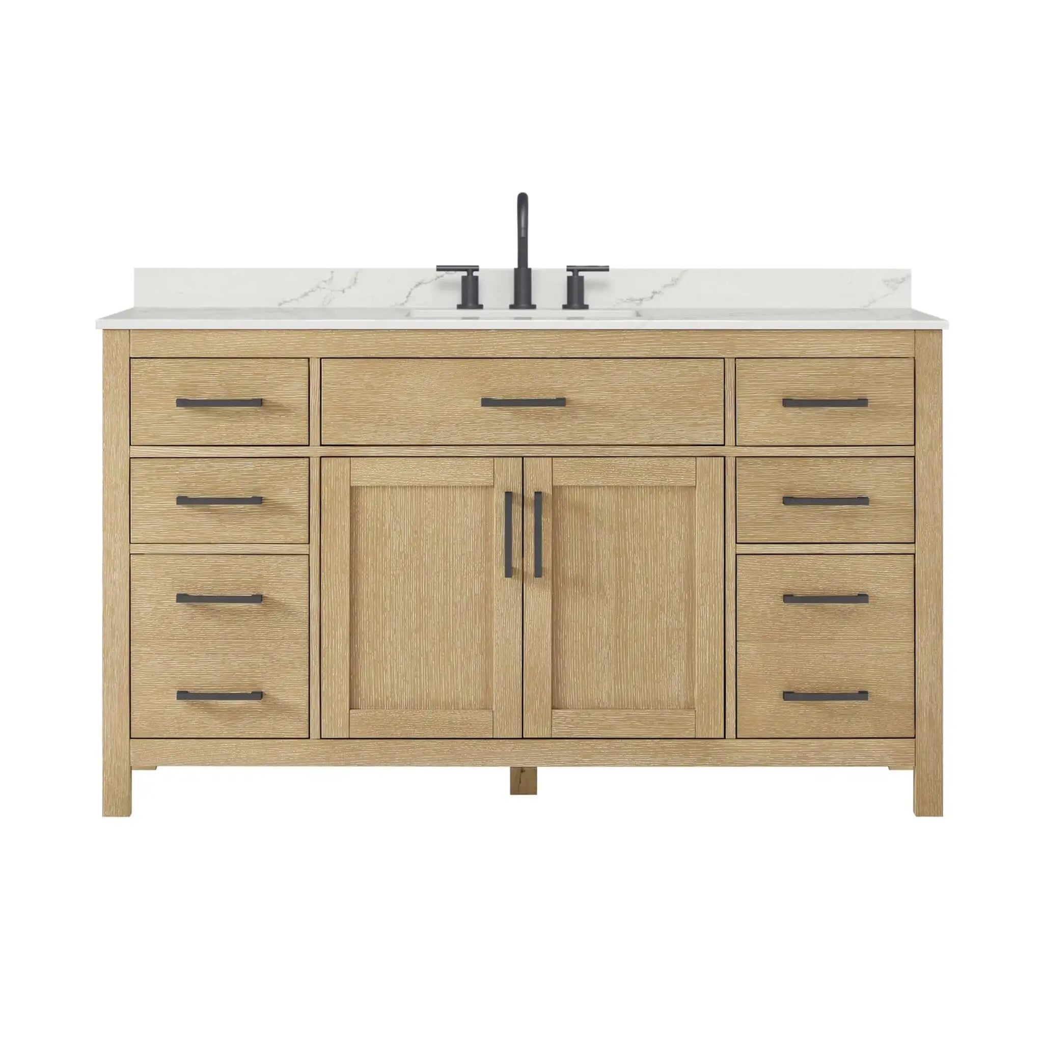 60" Beckett Single Bathroom Vanity in Whitewashed Oak with Matte Black Trim by Wyndham