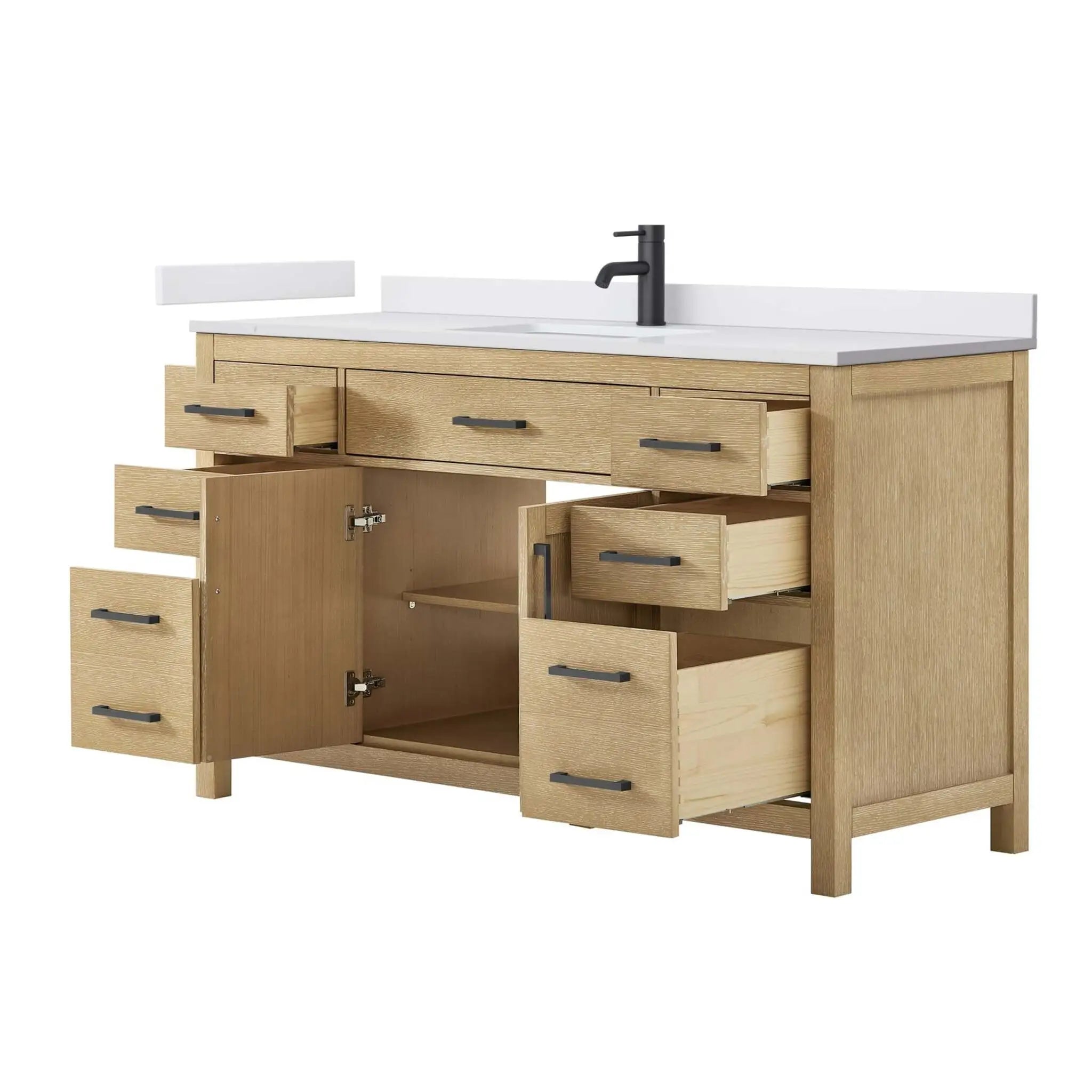60" Beckett Single Bathroom Vanity in Whitewashed Oak with Matte Black Trim by Wyndham