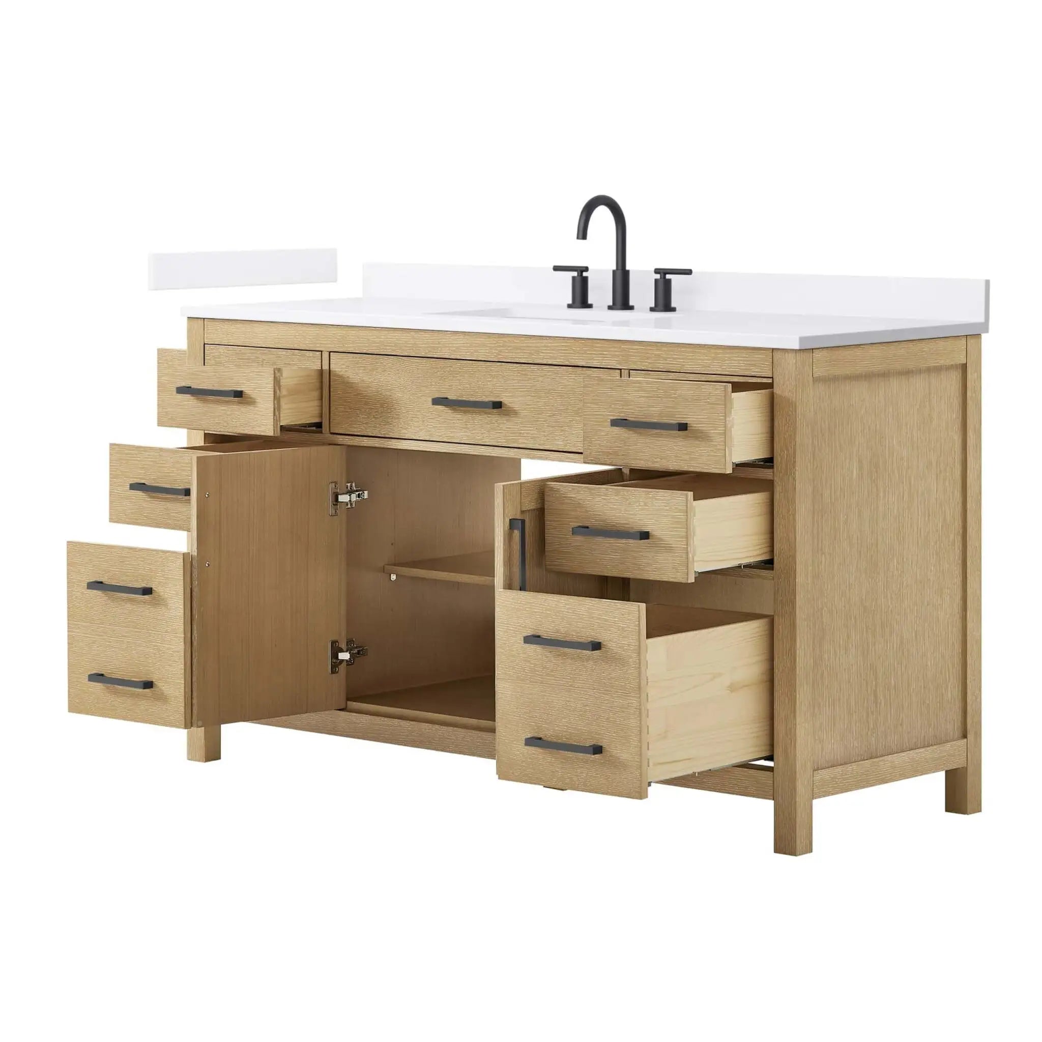 60" Beckett Single Bathroom Vanity in Whitewashed Oak with Matte Black Trim by Wyndham