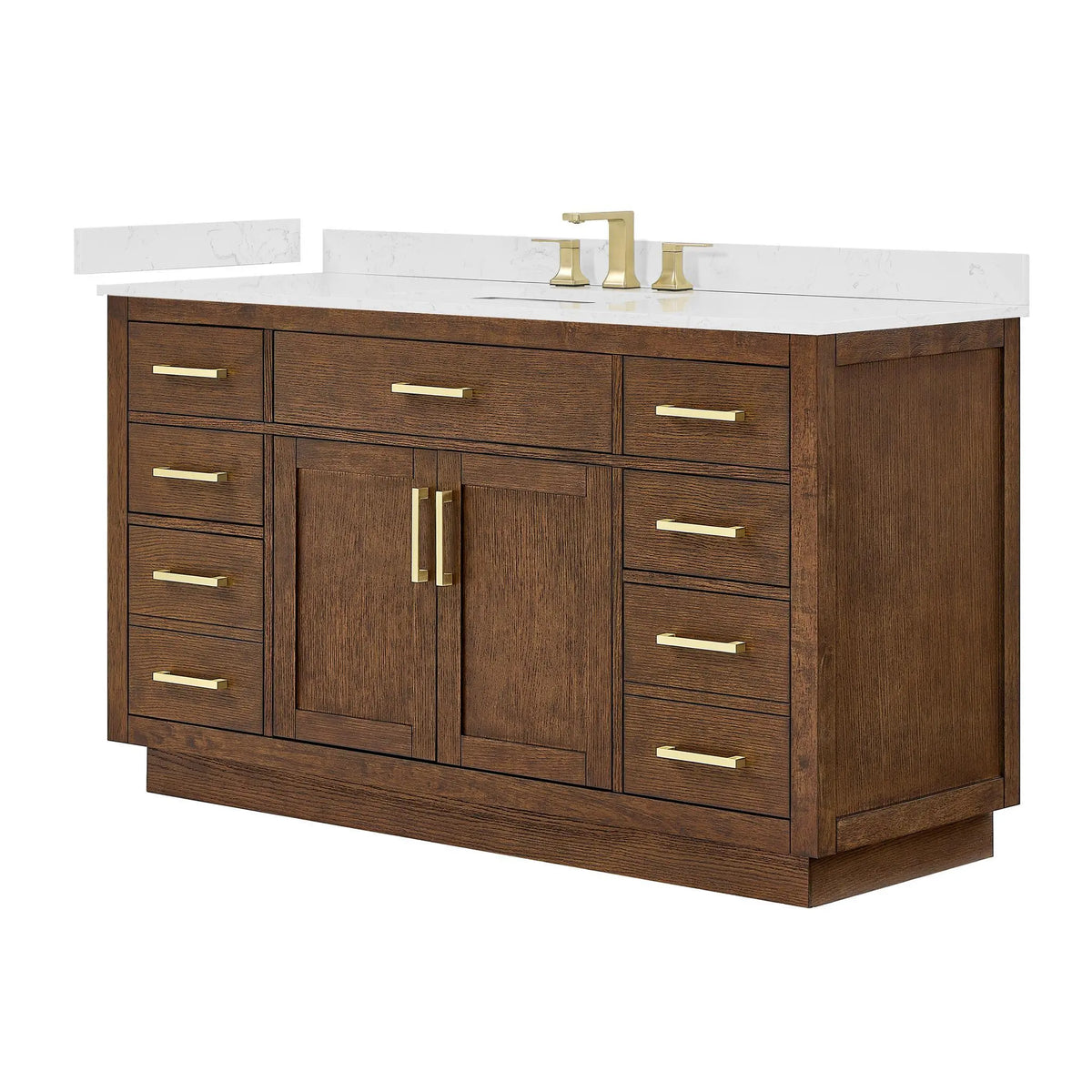 60" Beckett Single Bathroom Vanity with Toe Kick Dark Oak Brushed Gold Trim by wyndham View 15