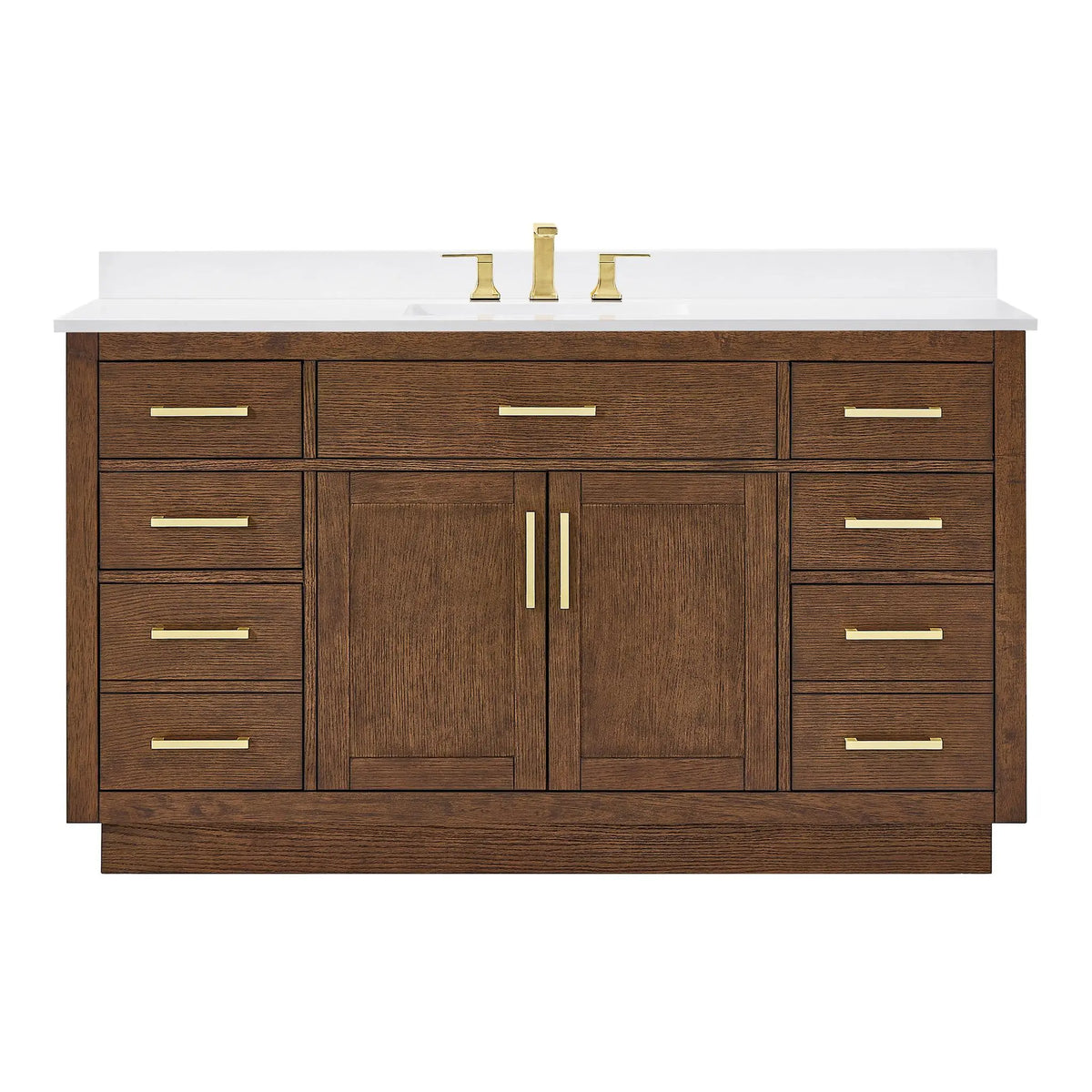 60" Beckett Single Bathroom Vanity with Toe Kick Dark Oak Brushed Gold Trim by wyndham View 16