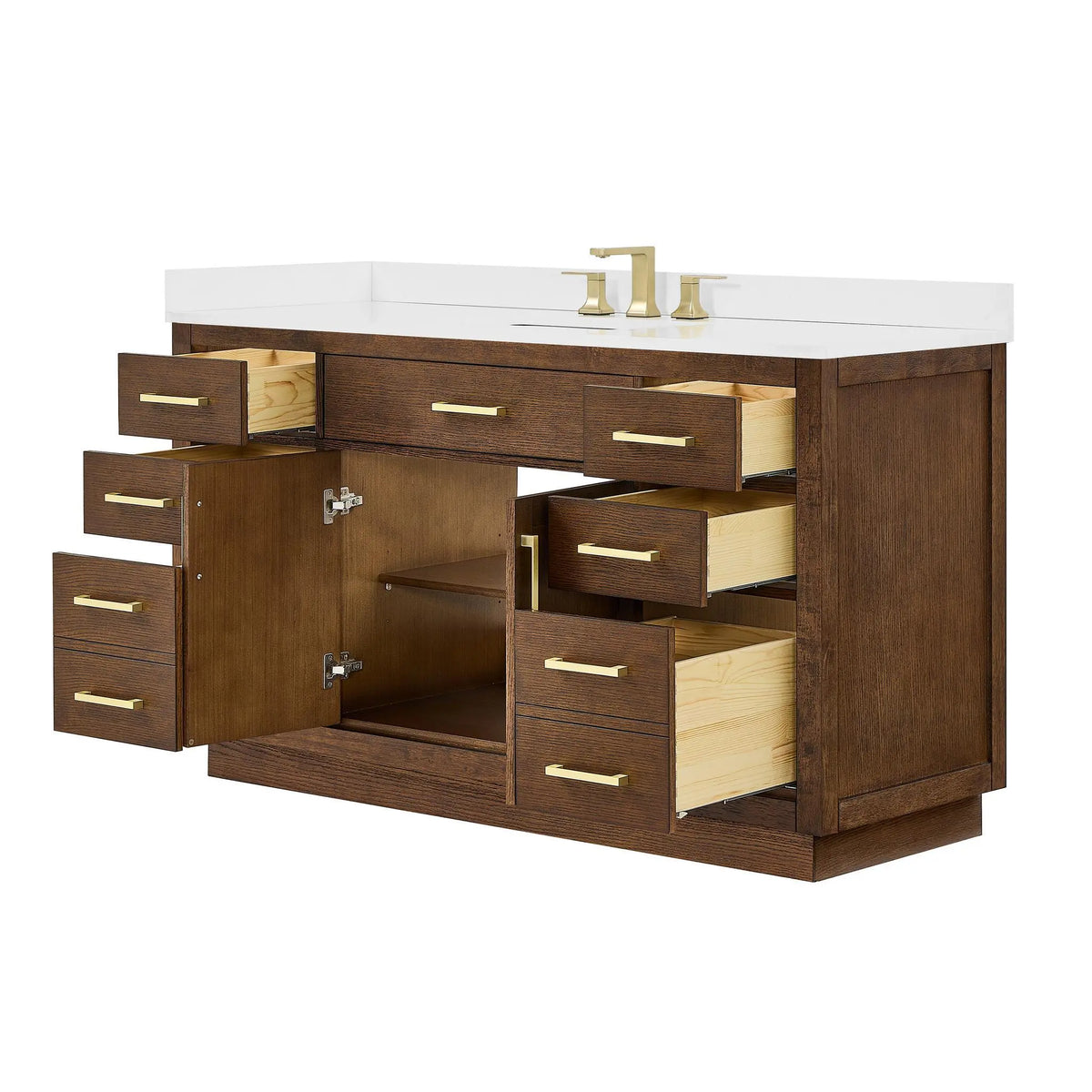 60" Beckett Single Bathroom Vanity with Toe Kick Dark Oak Brushed Gold Trim by wyndham View 38