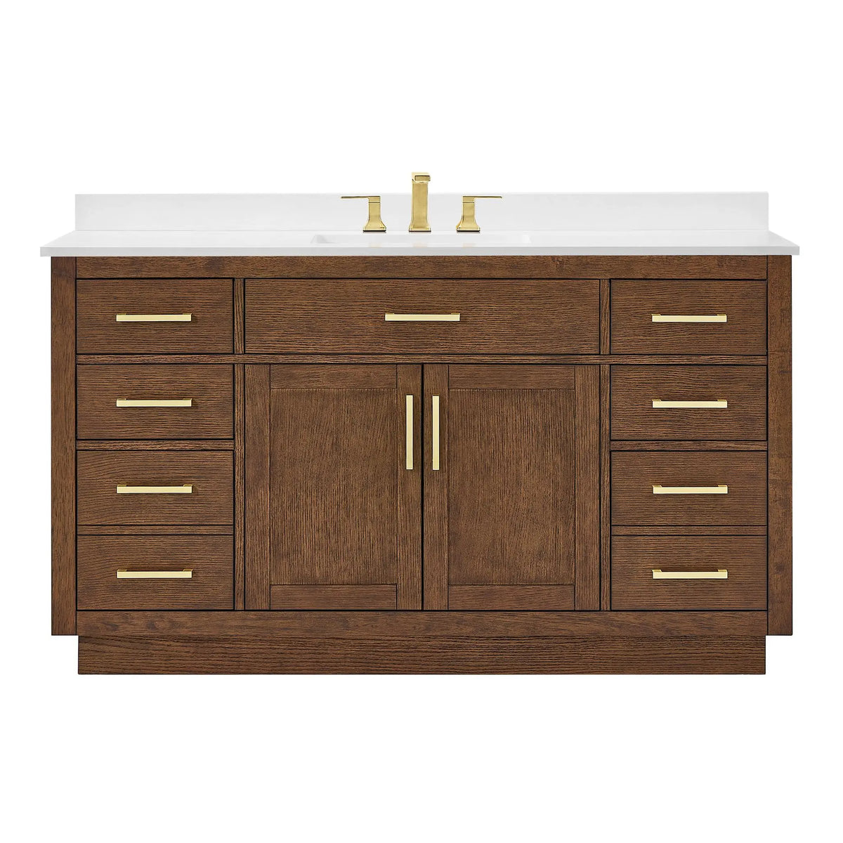 60" Beckett Single Bathroom Vanity with Toe Kick Dark Oak Brushed Gold Trim by wyndham View 36