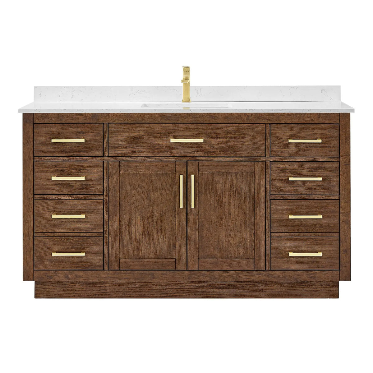 60" Beckett Single Bathroom Vanity with Toe Kick Dark Oak Brushed Gold Trim by wyndham View 1