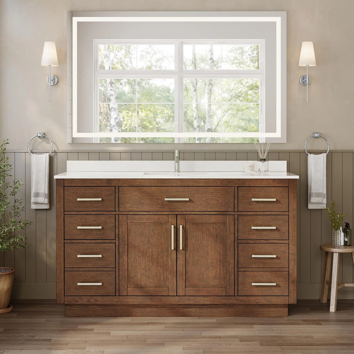 60" Beckett Single Bathroom Vanity with Toe Kick Dark Oak Brushed Nickel Trim by wyndham View 29