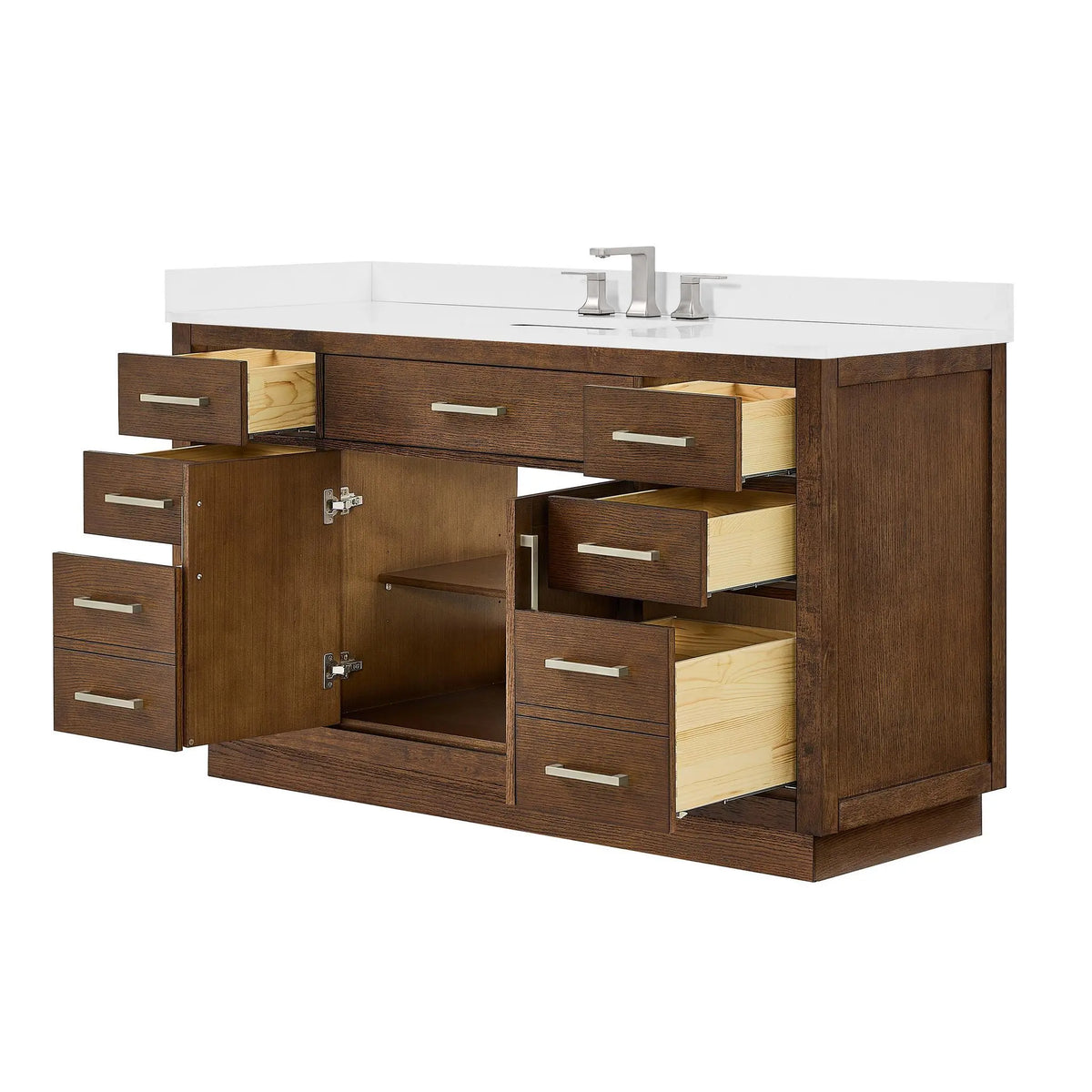 60" Beckett Single Bathroom Vanity with Toe Kick Dark Oak Brushed Nickel Trim by wyndham View 38