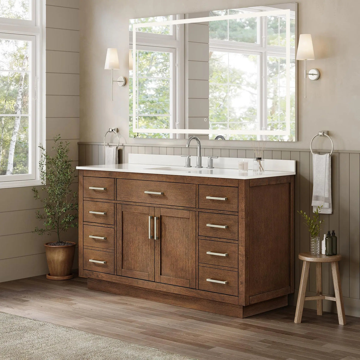 60" Beckett Single Bathroom Vanity with Toe Kick Dark Oak Brushed Nickel Trim by wyndham View 37