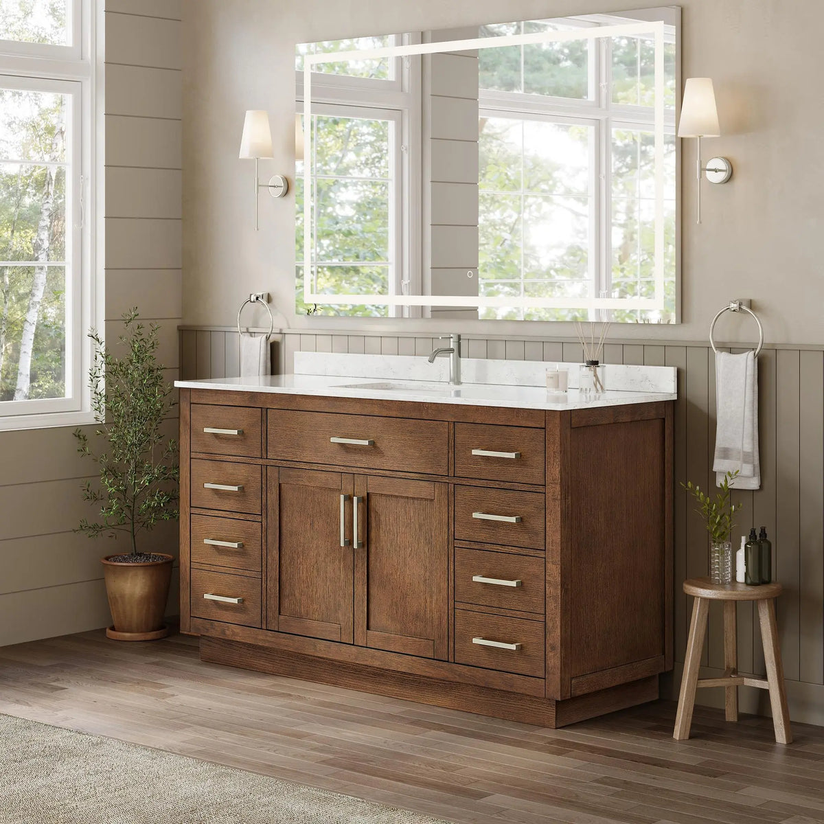 60" Beckett Single Bathroom Vanity with Toe Kick Dark Oak Brushed Nickel Trim by wyndham View 2