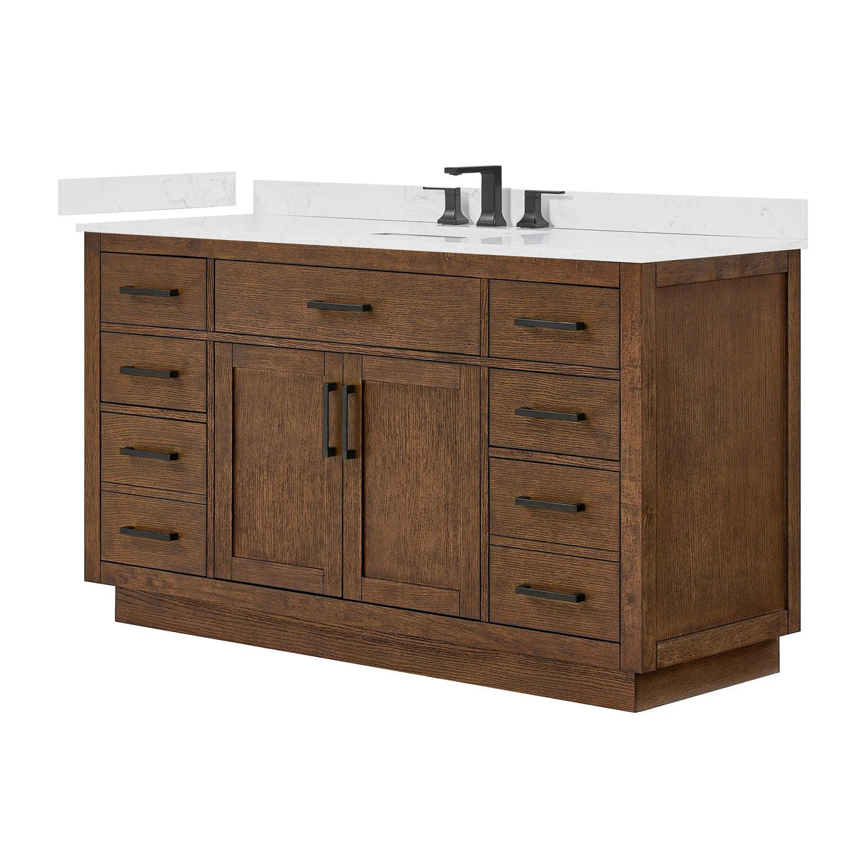 60" Beckett Single Bathroom Vanity with Toe Kick Dark Oak Matte Black Trim by wyndham View 15