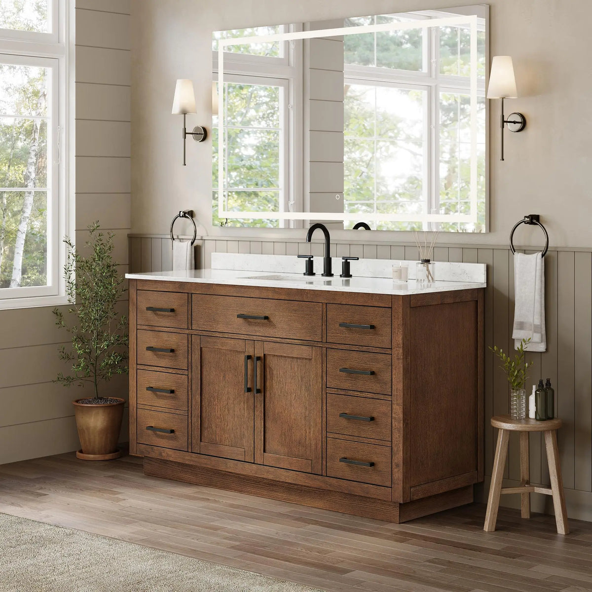 60" Beckett Single Bathroom Vanity with Toe Kick Dark Oak Matte Black Trim by wyndham View 12