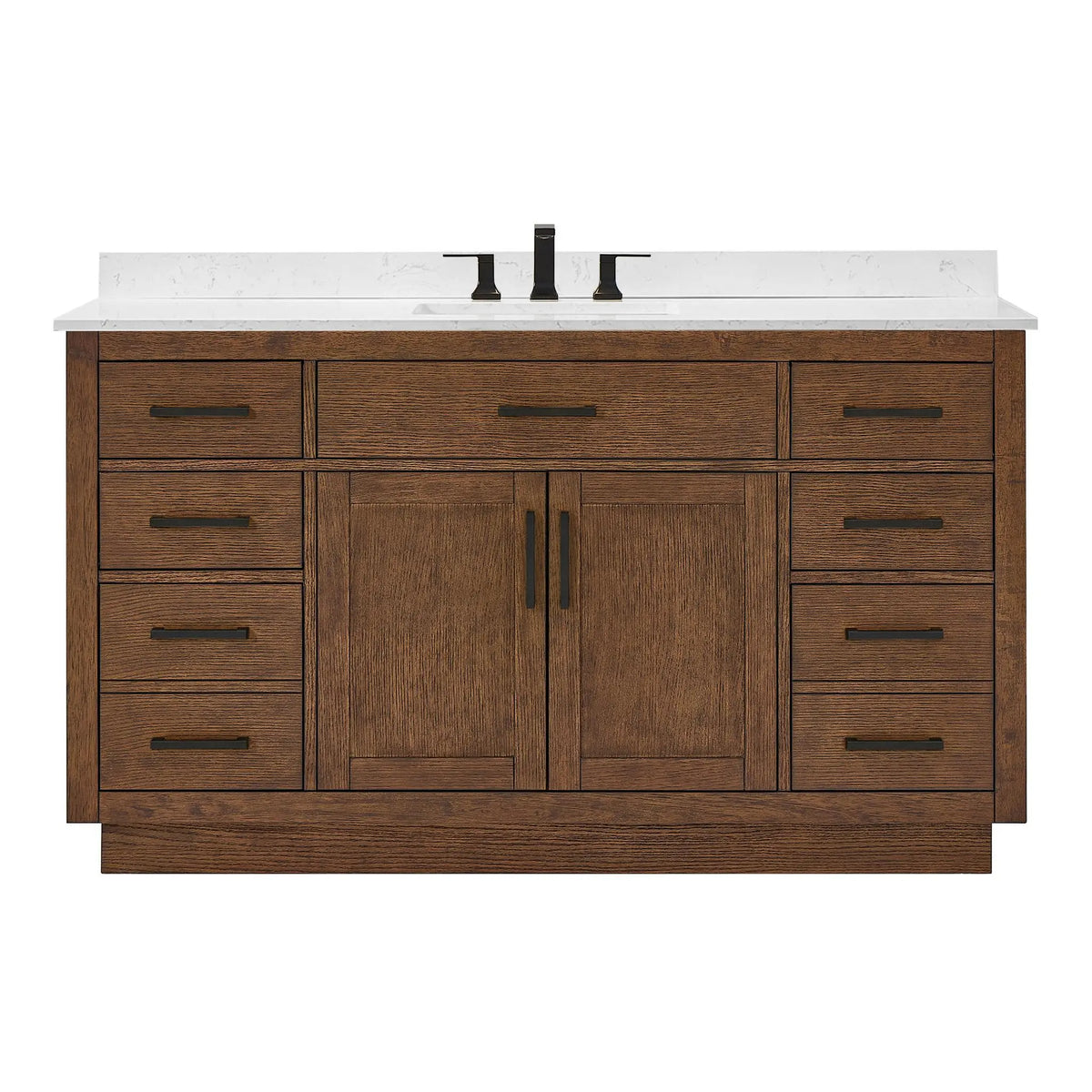 60" Beckett Single Bathroom Vanity with Toe Kick Dark Oak Matte Black Trim by wyndham View 11