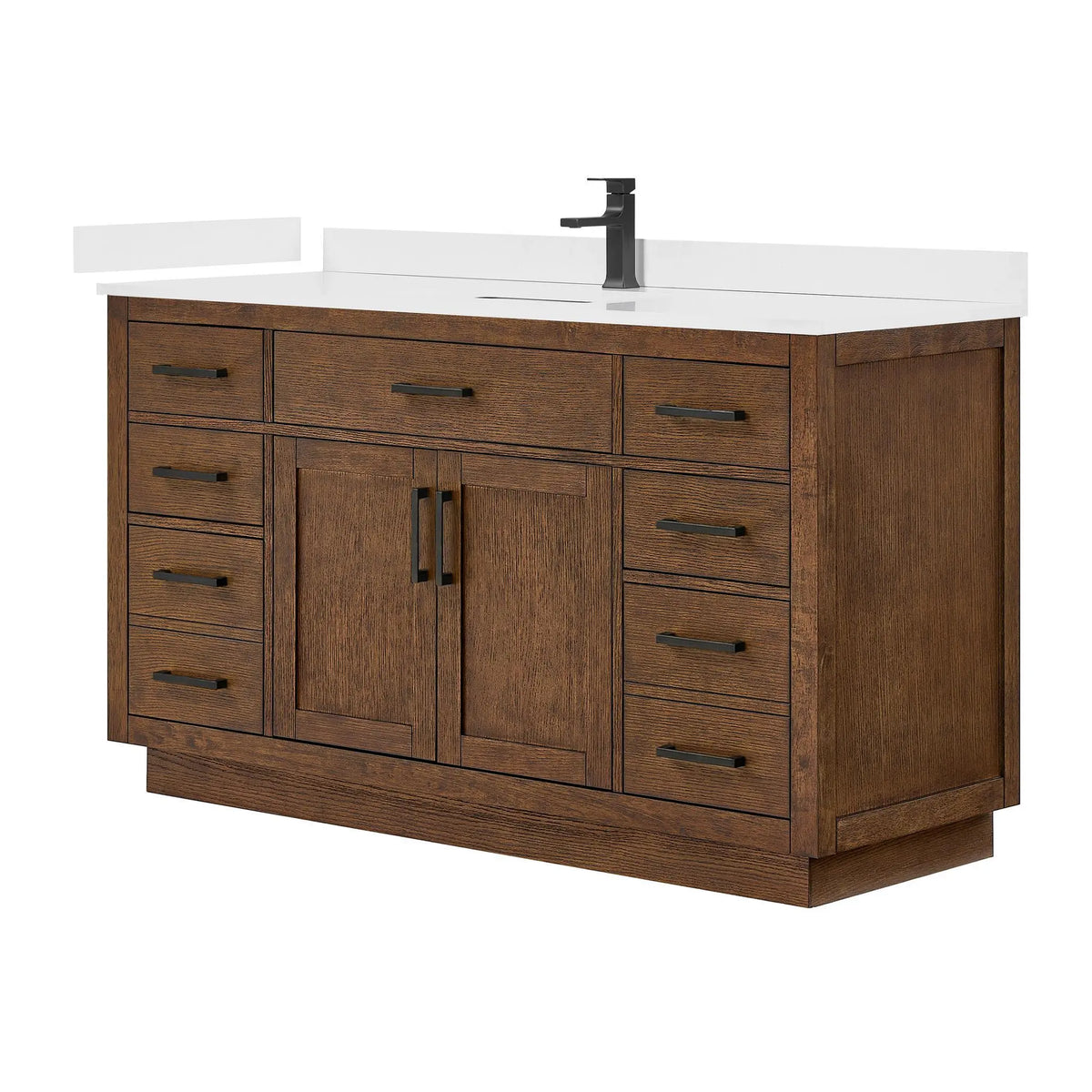 60" Beckett Single Bathroom Vanity with Toe Kick Dark Oak Matte Black Trim by wyndham View 30
