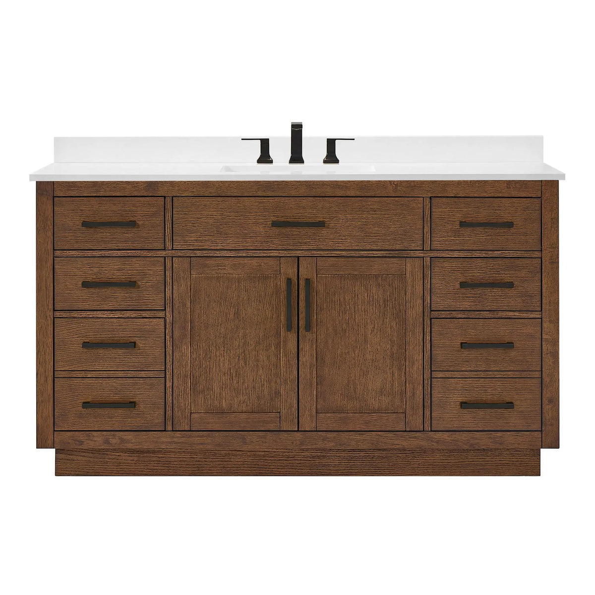 60" Beckett Single Bathroom Vanity with Toe Kick Dark Oak Matte Black Trim by wyndham View 36